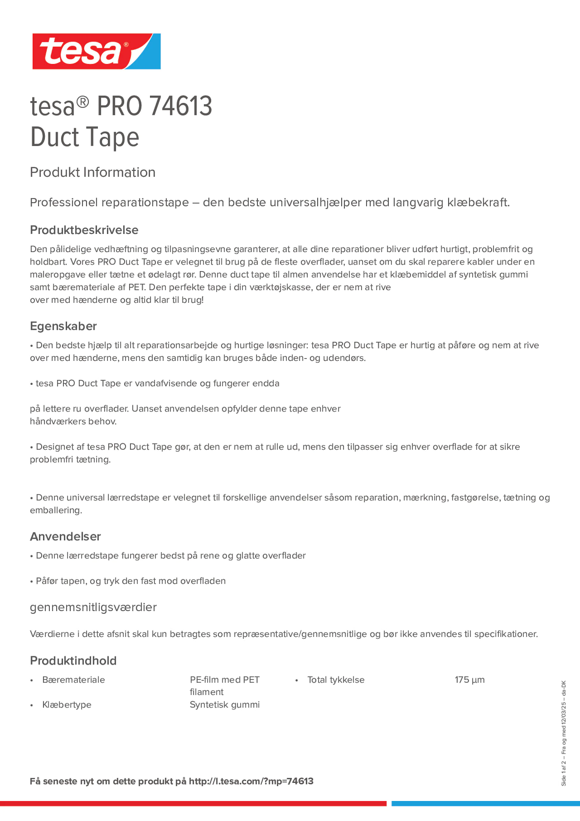 Product information_tesa® PRO 74613_da-DK