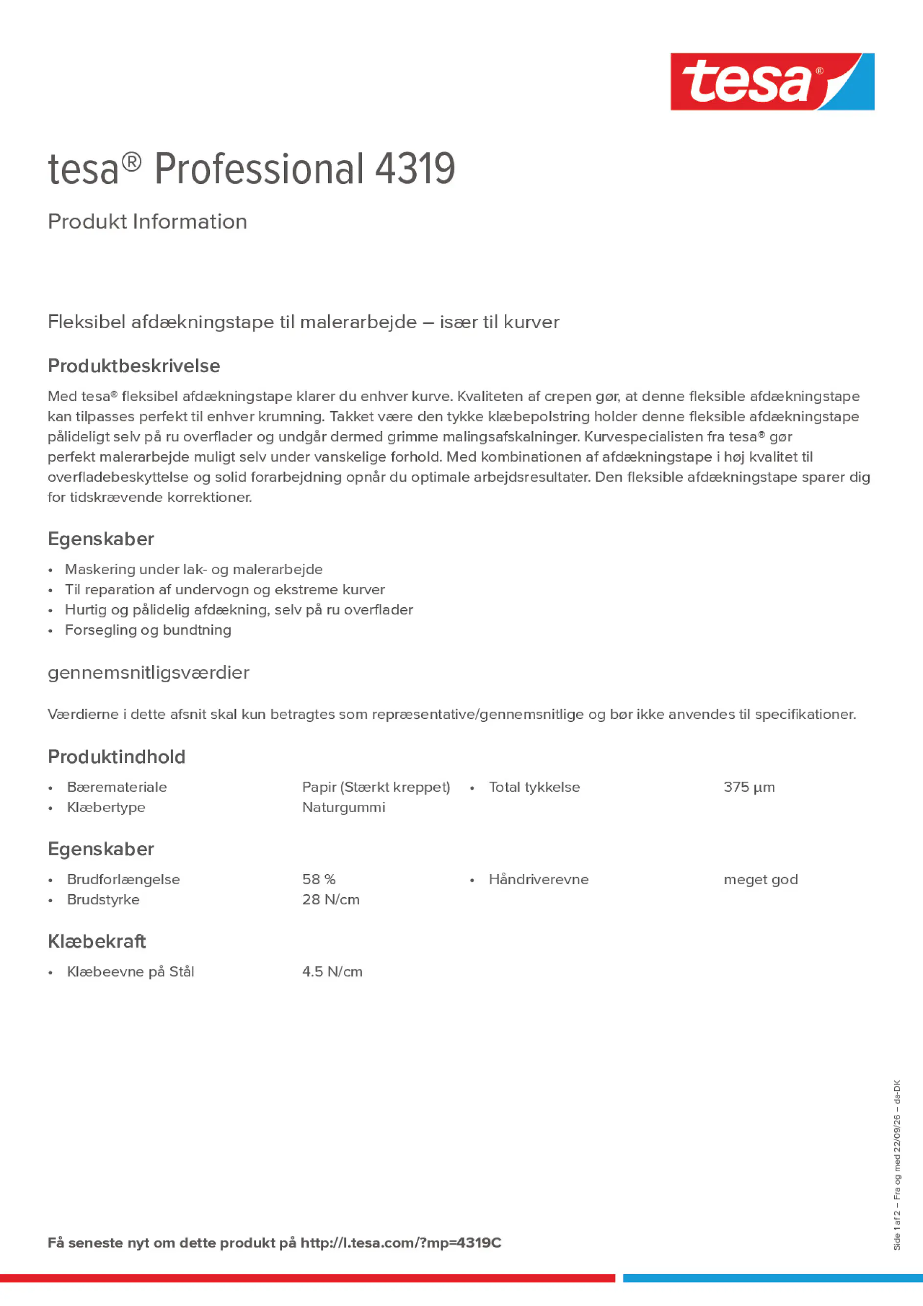 Product information_tesa® Professional 04319_da-DK