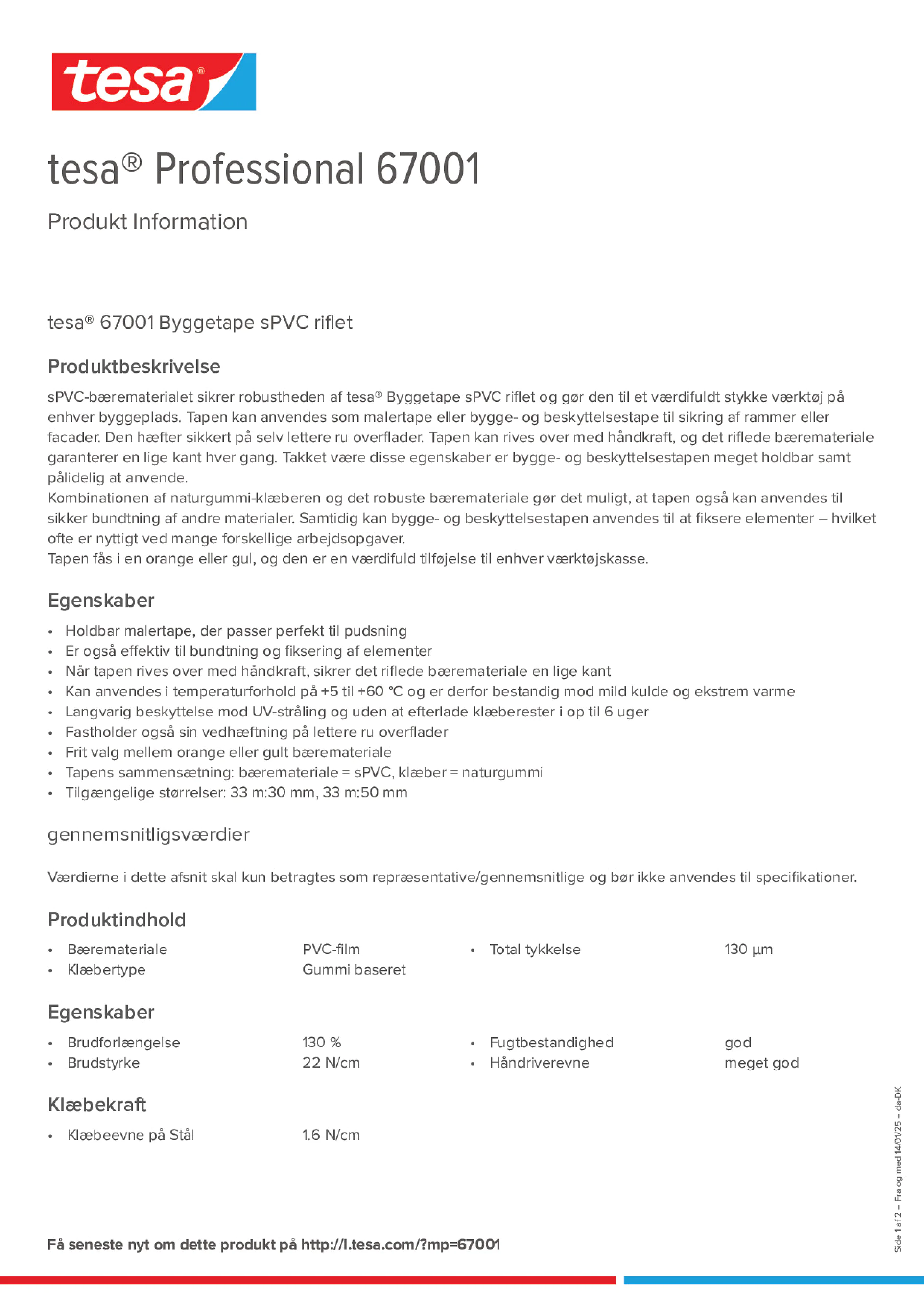 Product information_tesa® Professional 67001_da-DK