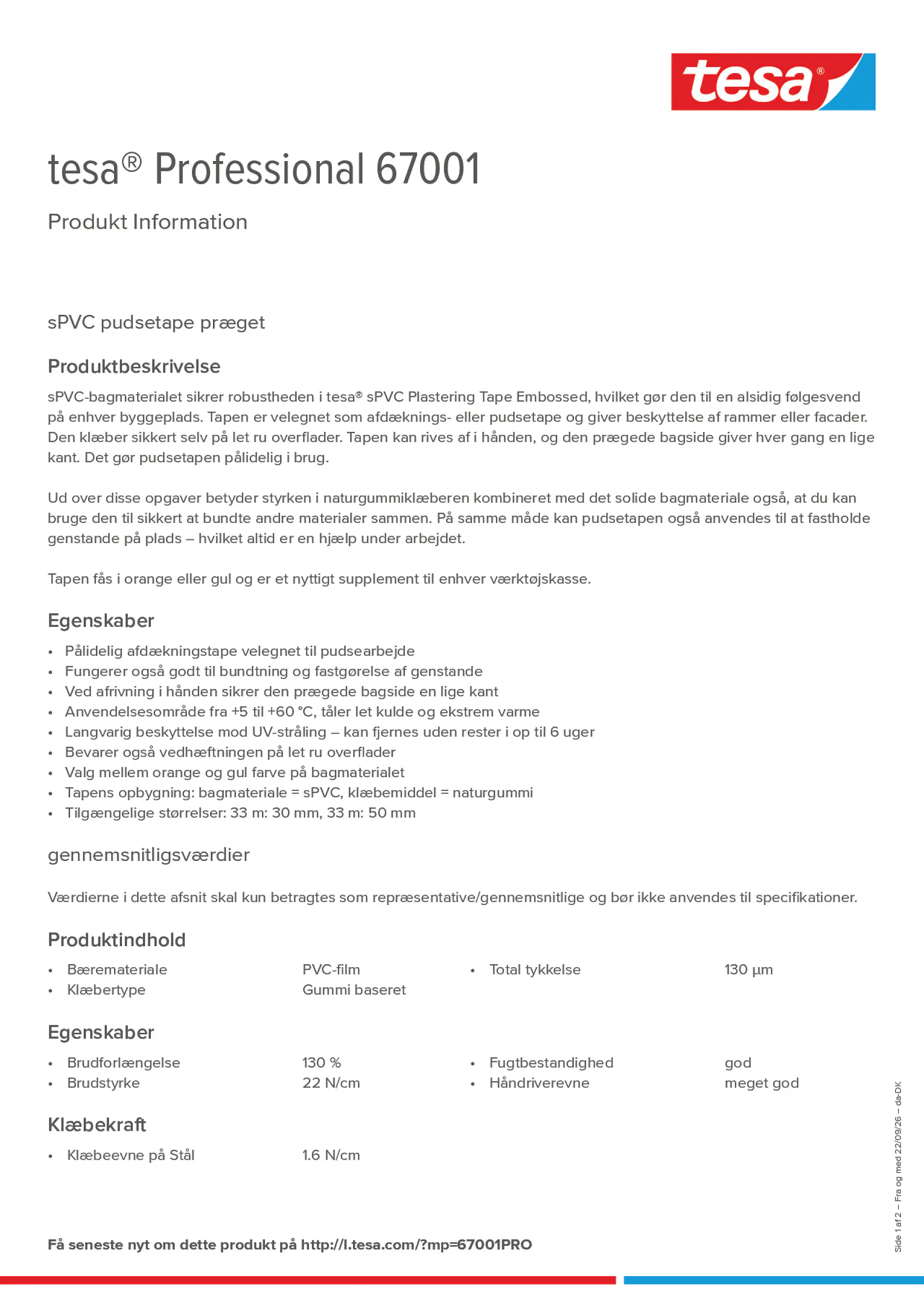 Product information_tesa® Professional 67001_da-DK