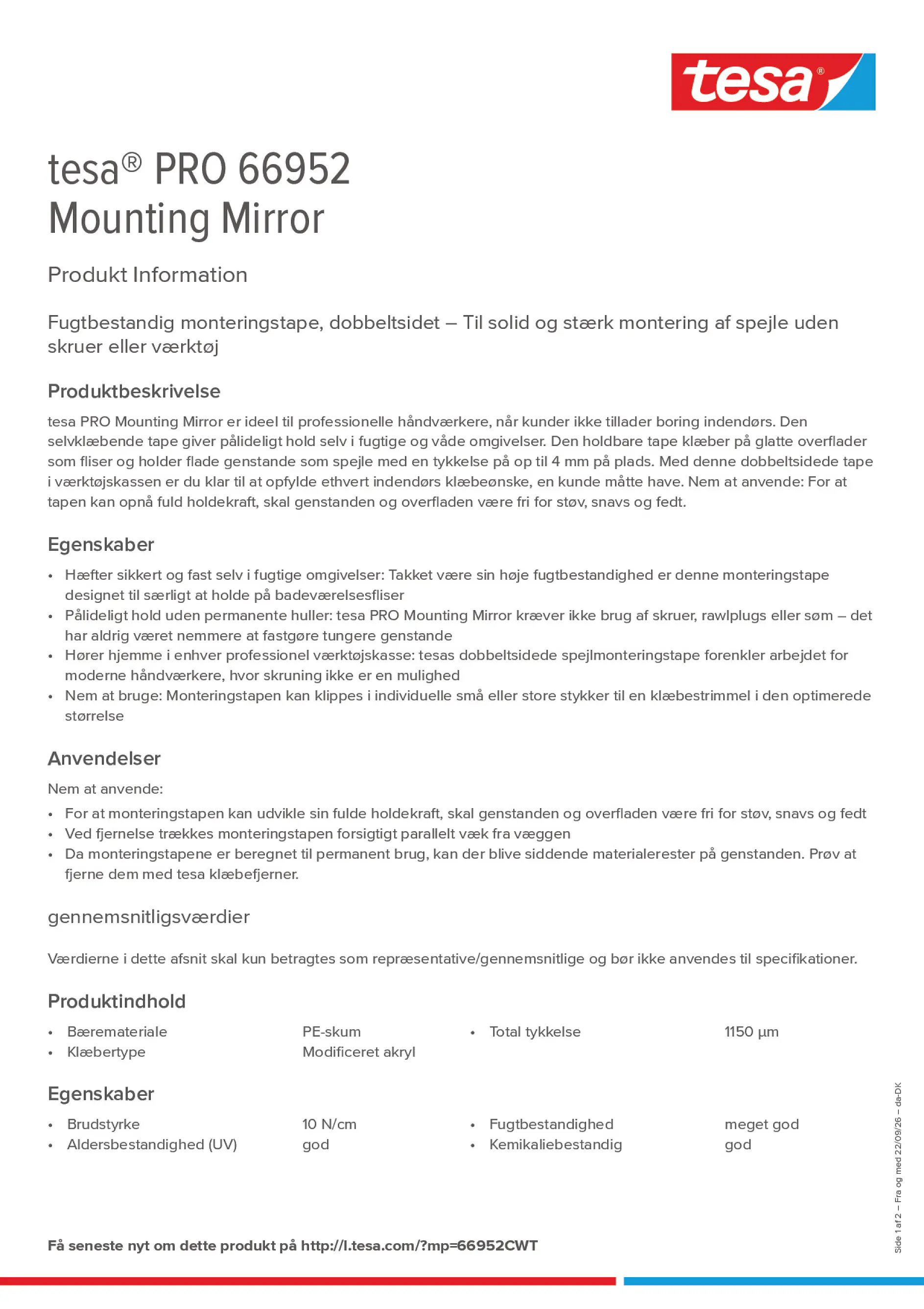 Product information_tesa® PRO 66952_da-DK