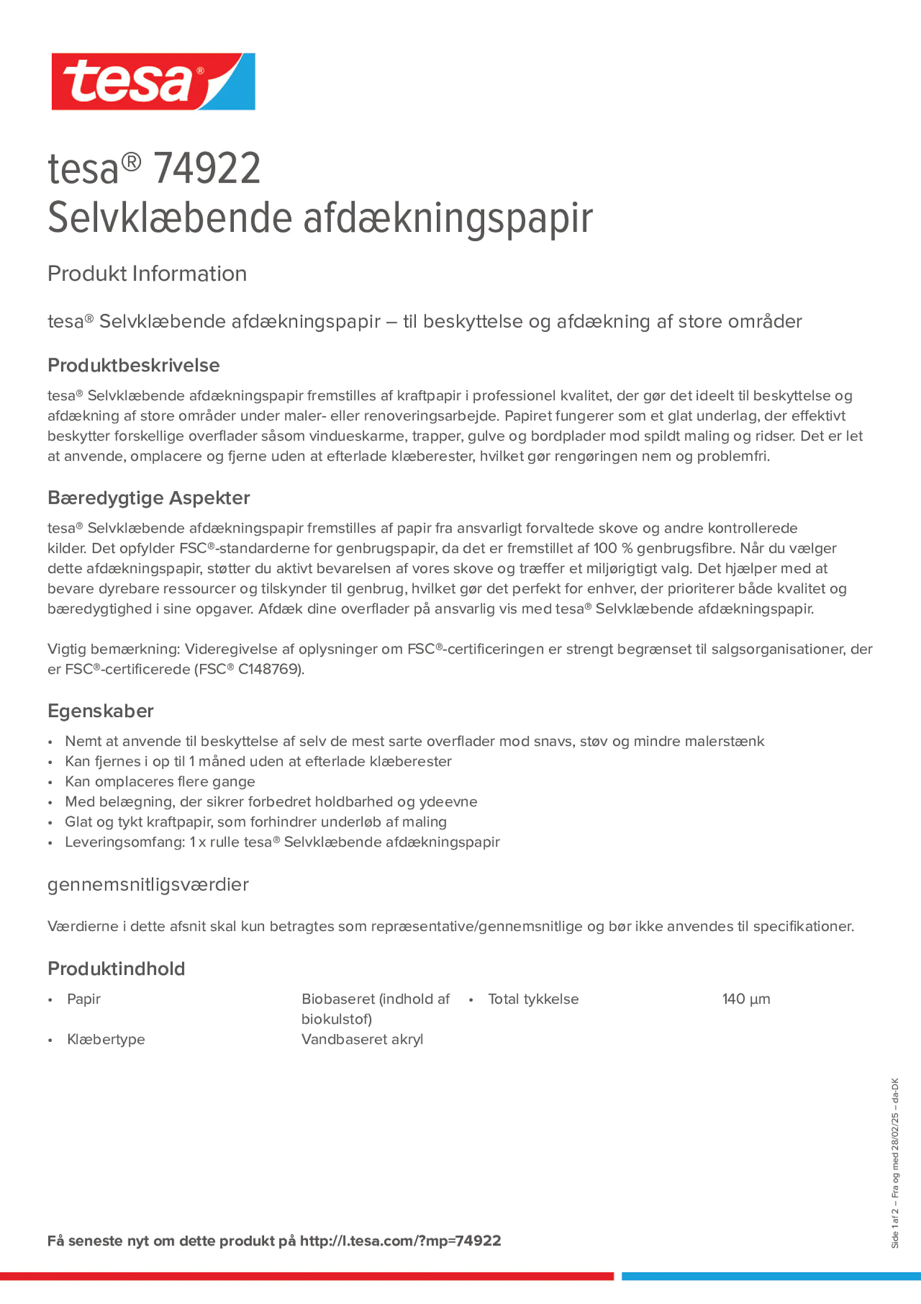 Product information_tesa® 74922_da-DK