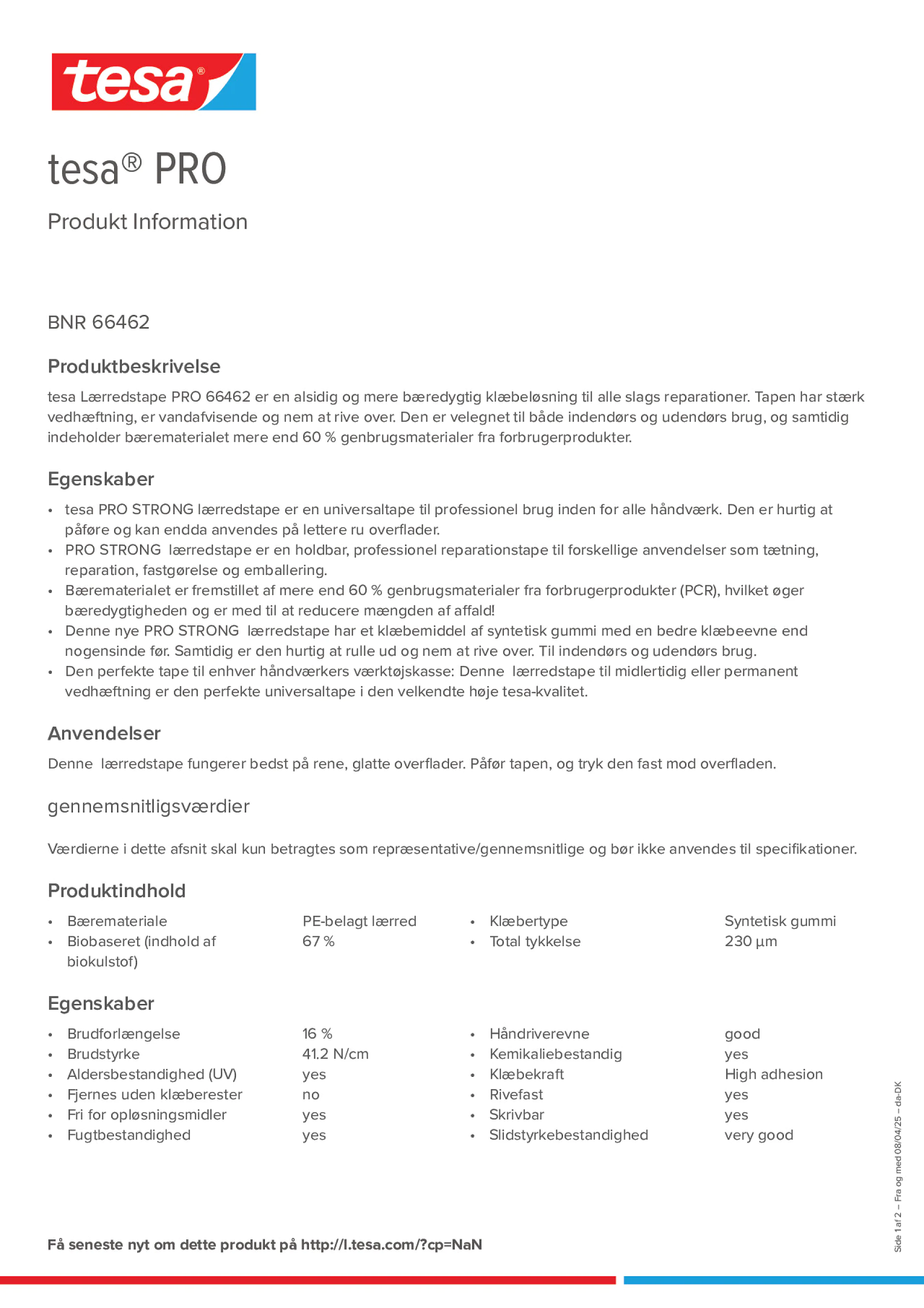 Product information_tesa® PRO 66462_da-DK