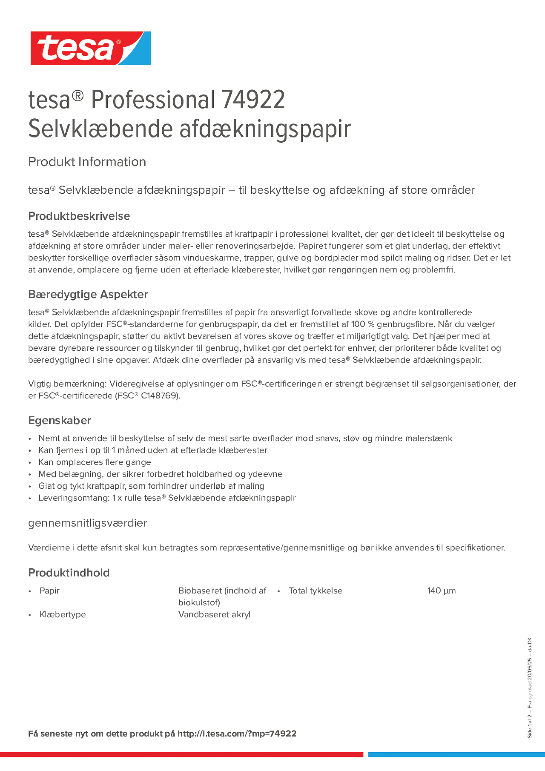 Product information_tesa® Professional 74922_da-DK