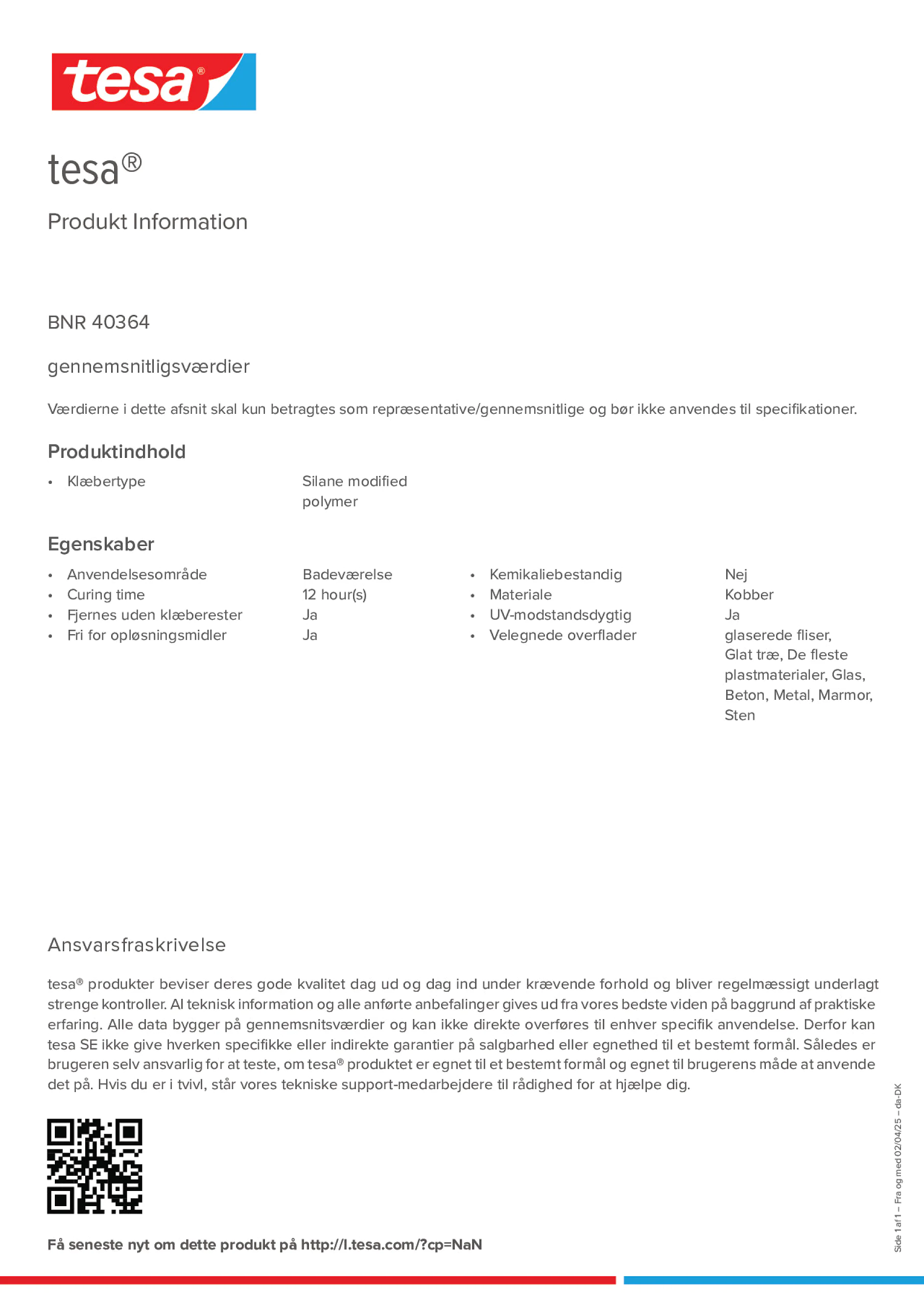 Product information_tesa® 40364_da-DK
