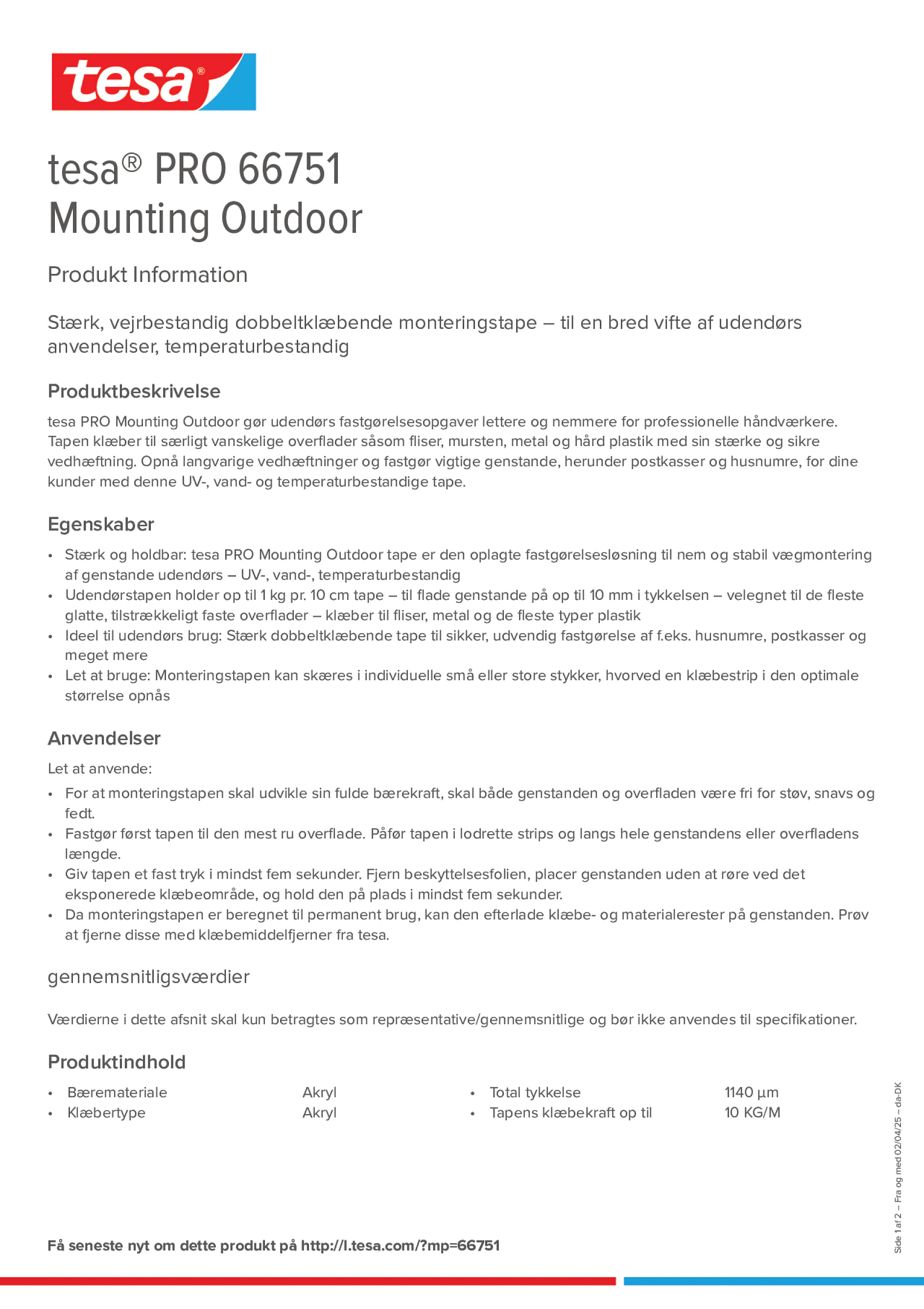 Product information_tesa® PRO 66751_da-DK