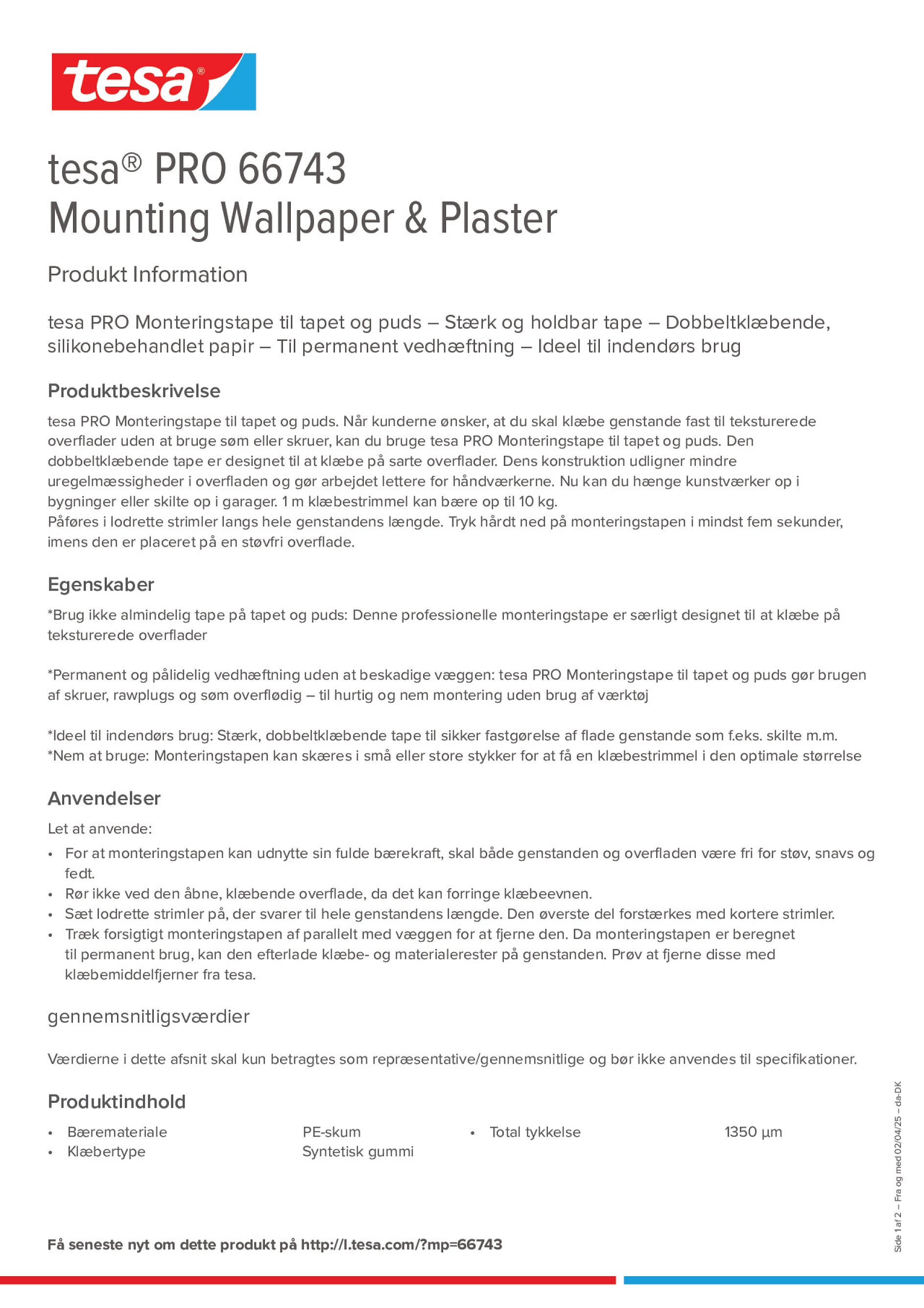 Product information_tesa® PRO 66743_da-DK