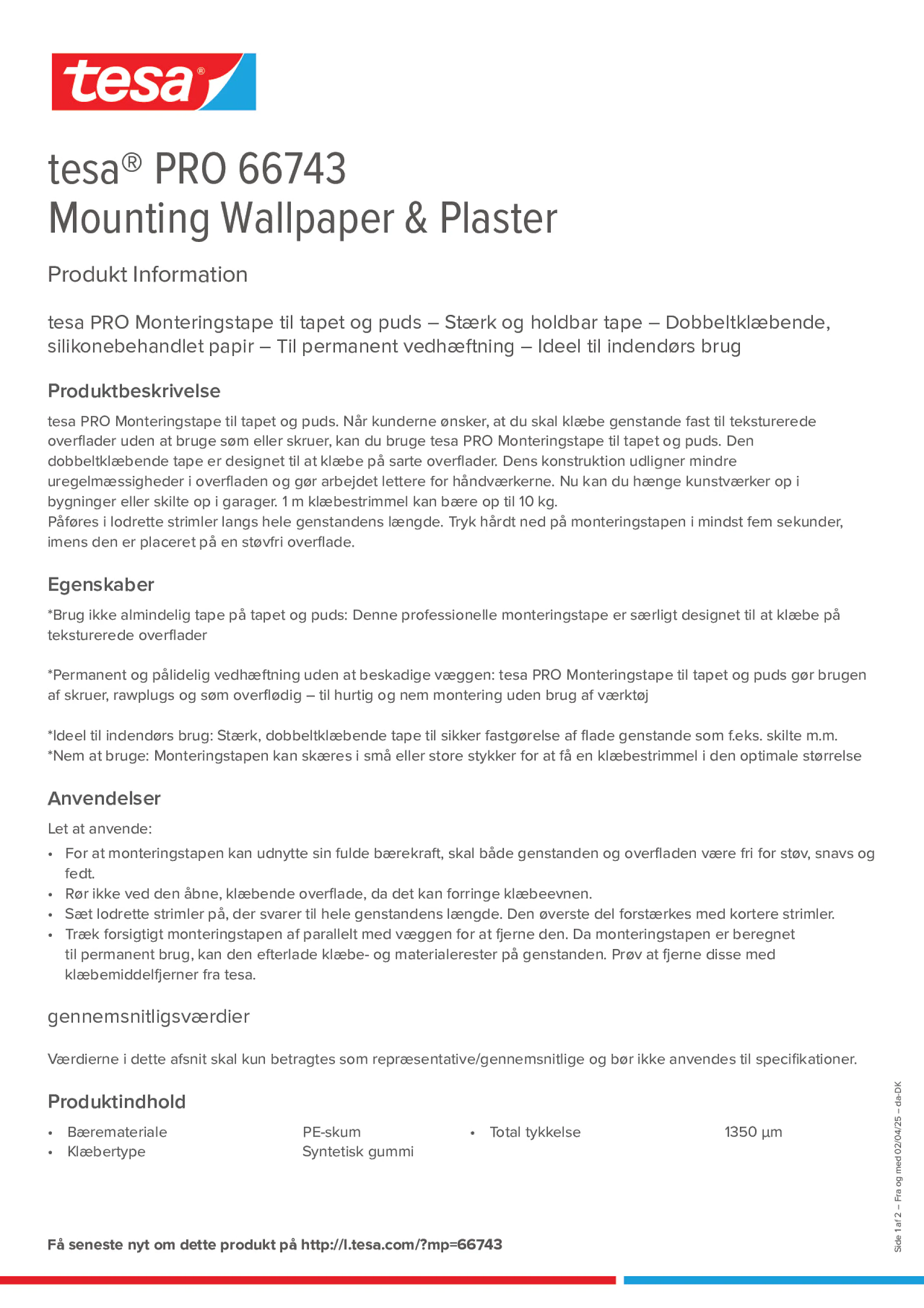 Product information_tesa® PRO 66743_da-DK
