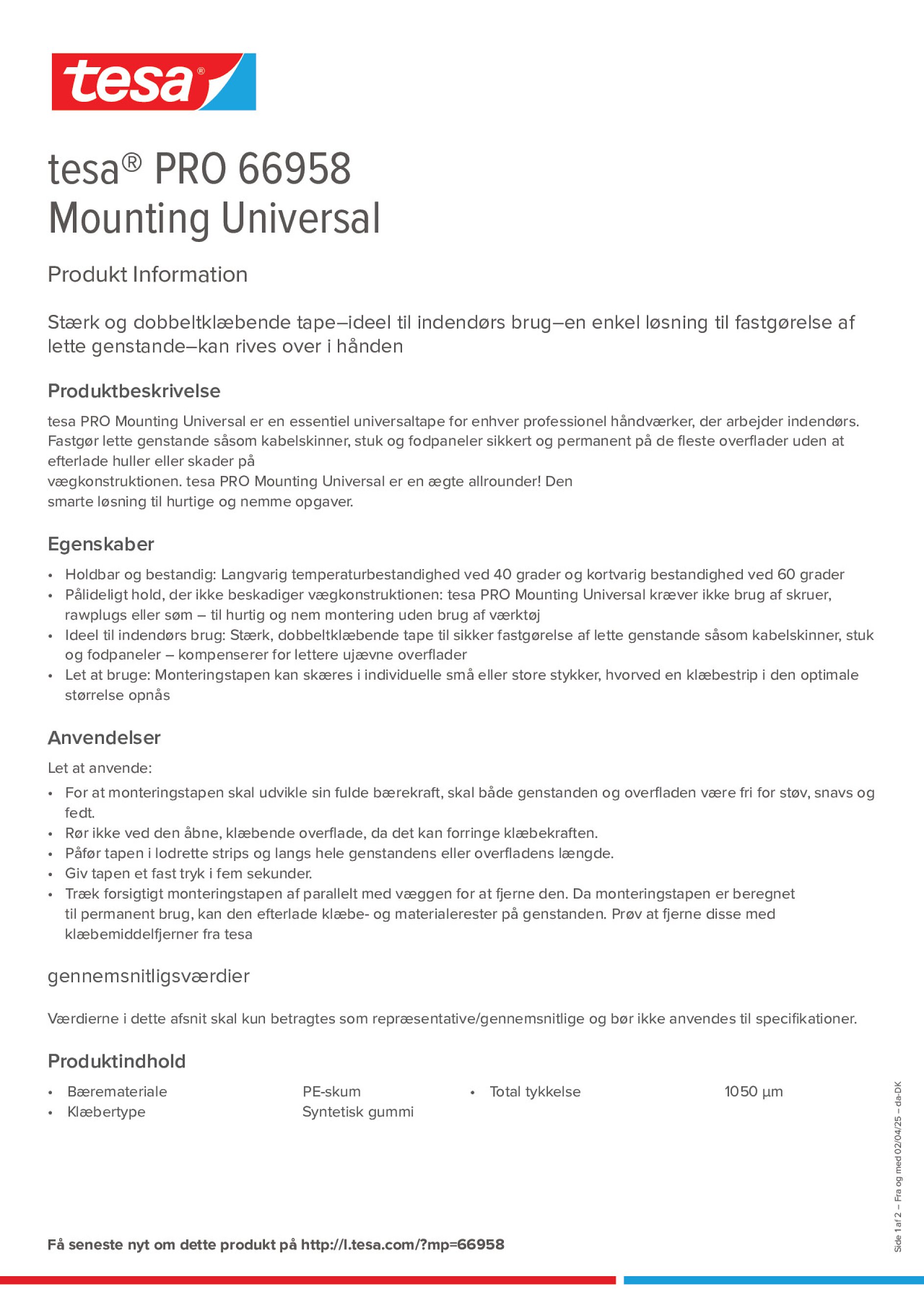 Product information_tesa® PRO 66958_da-DK