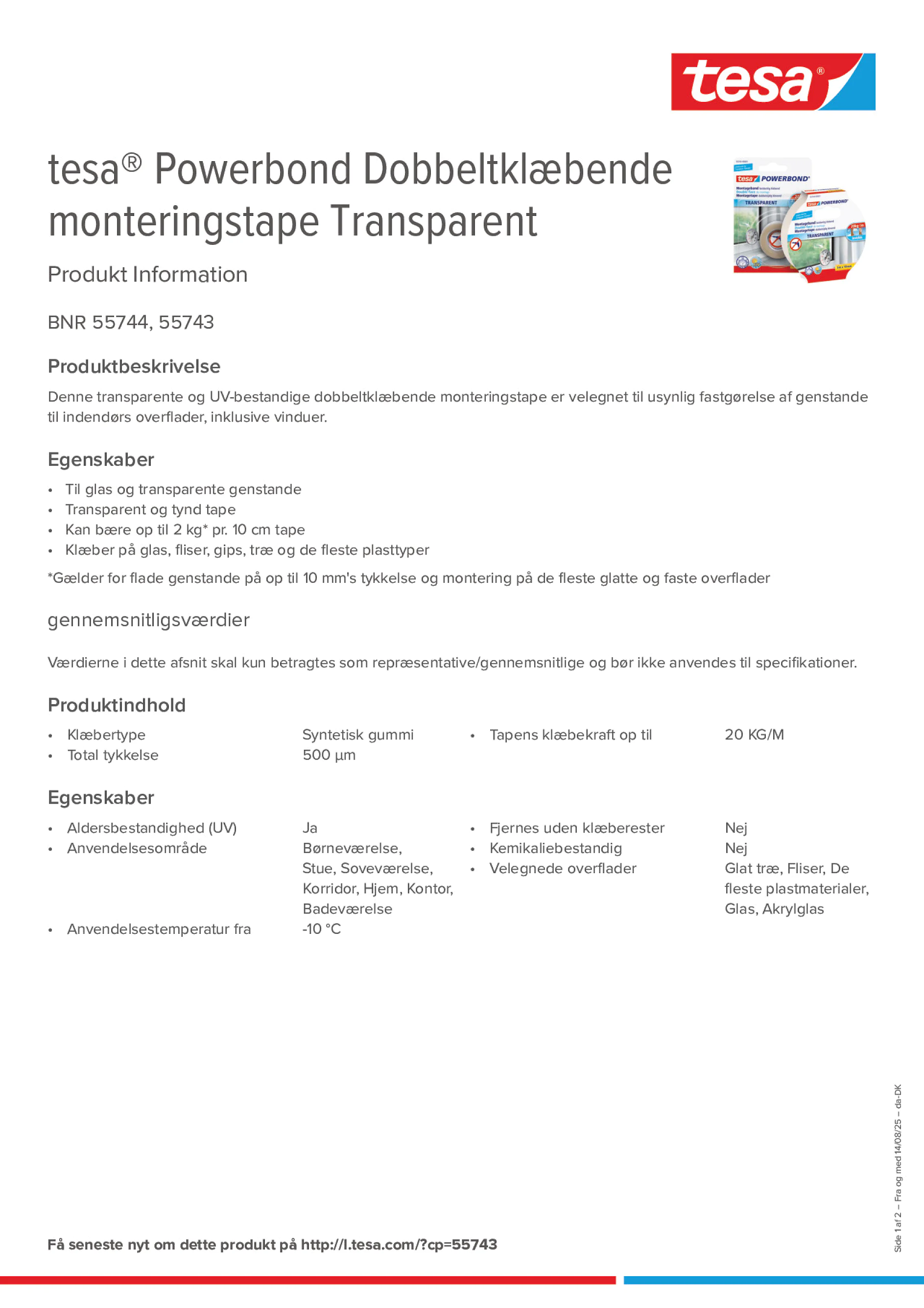 Product information_tesa® Powerbond 55744_da-DK