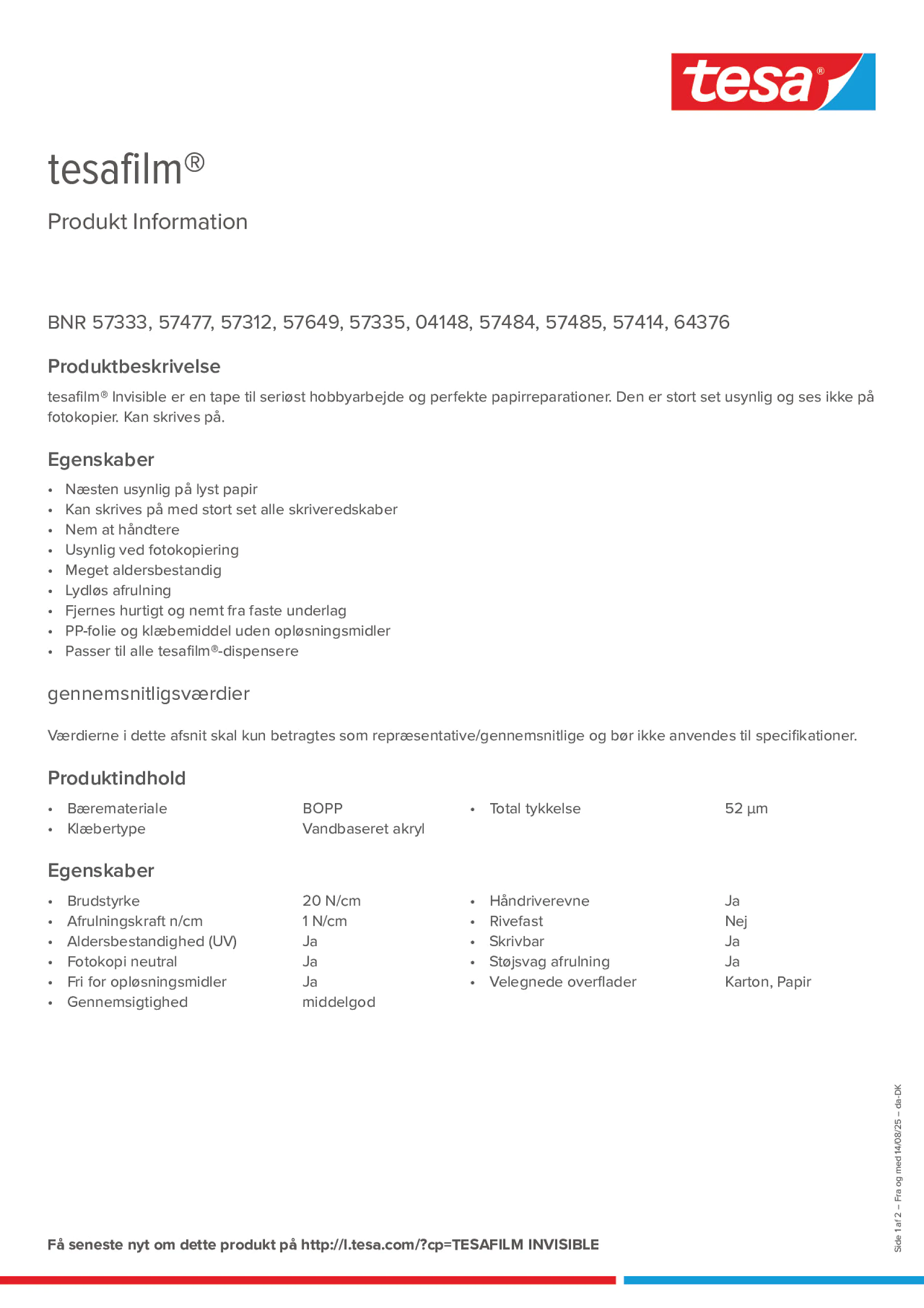 Product information_tesafilm® 57312_da-DK Product information_tesafilm® 57312_da-DK