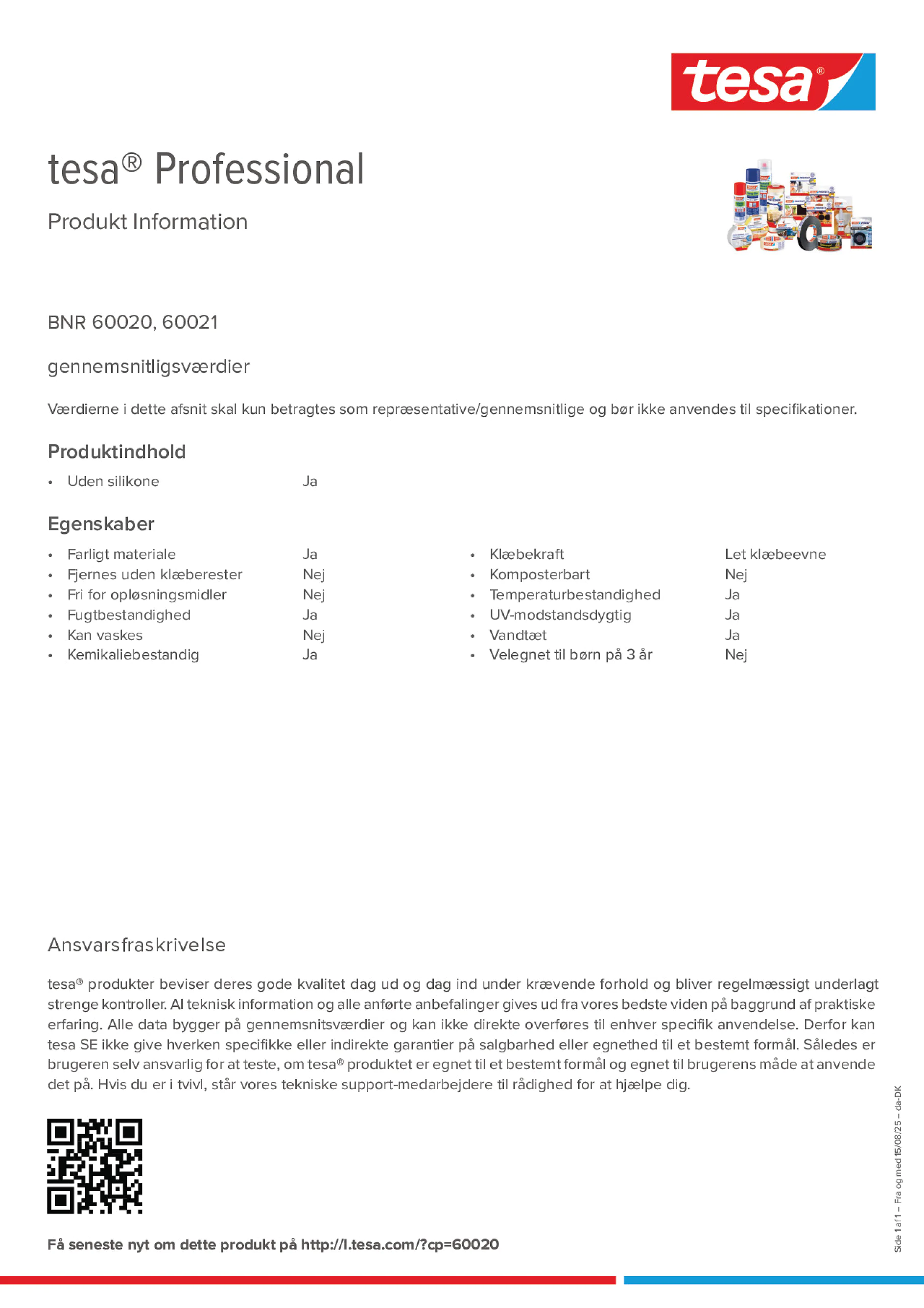 Product information_tesa® Professional 60020 / 60021_da-DK