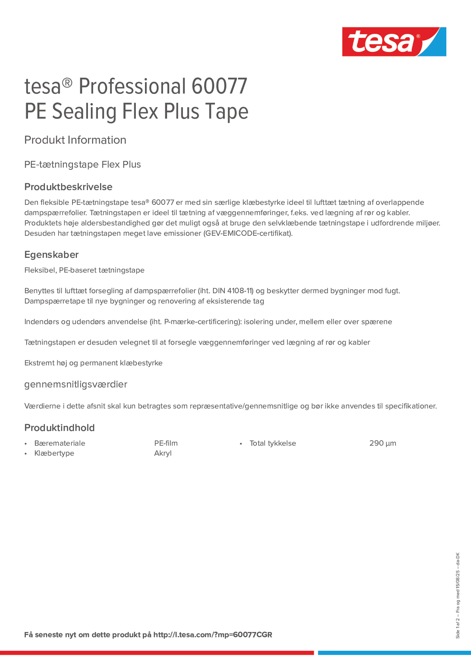 Product information_tesa® Professional 60077_da-DK