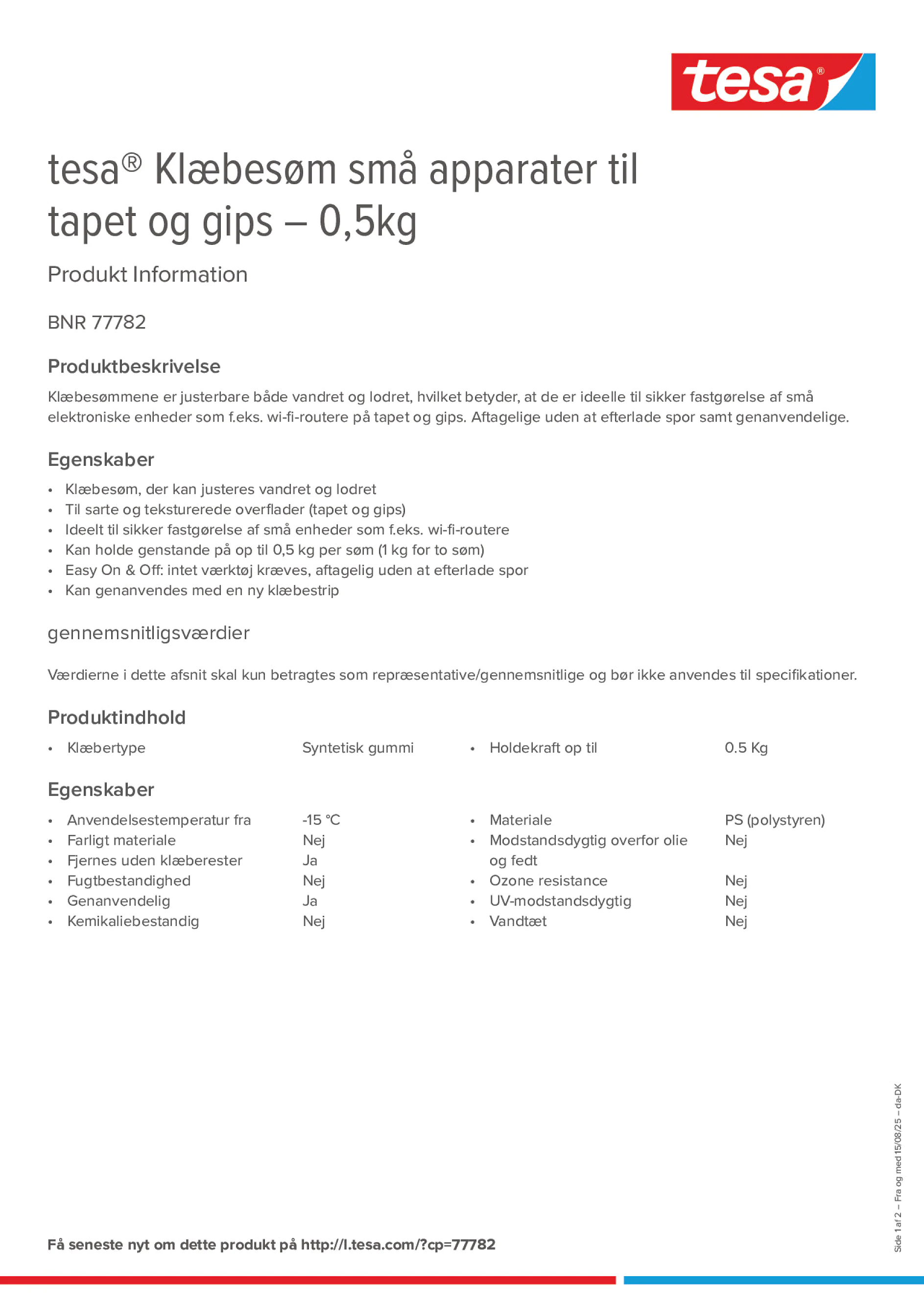 Product information_tesa® 77782_da-DK