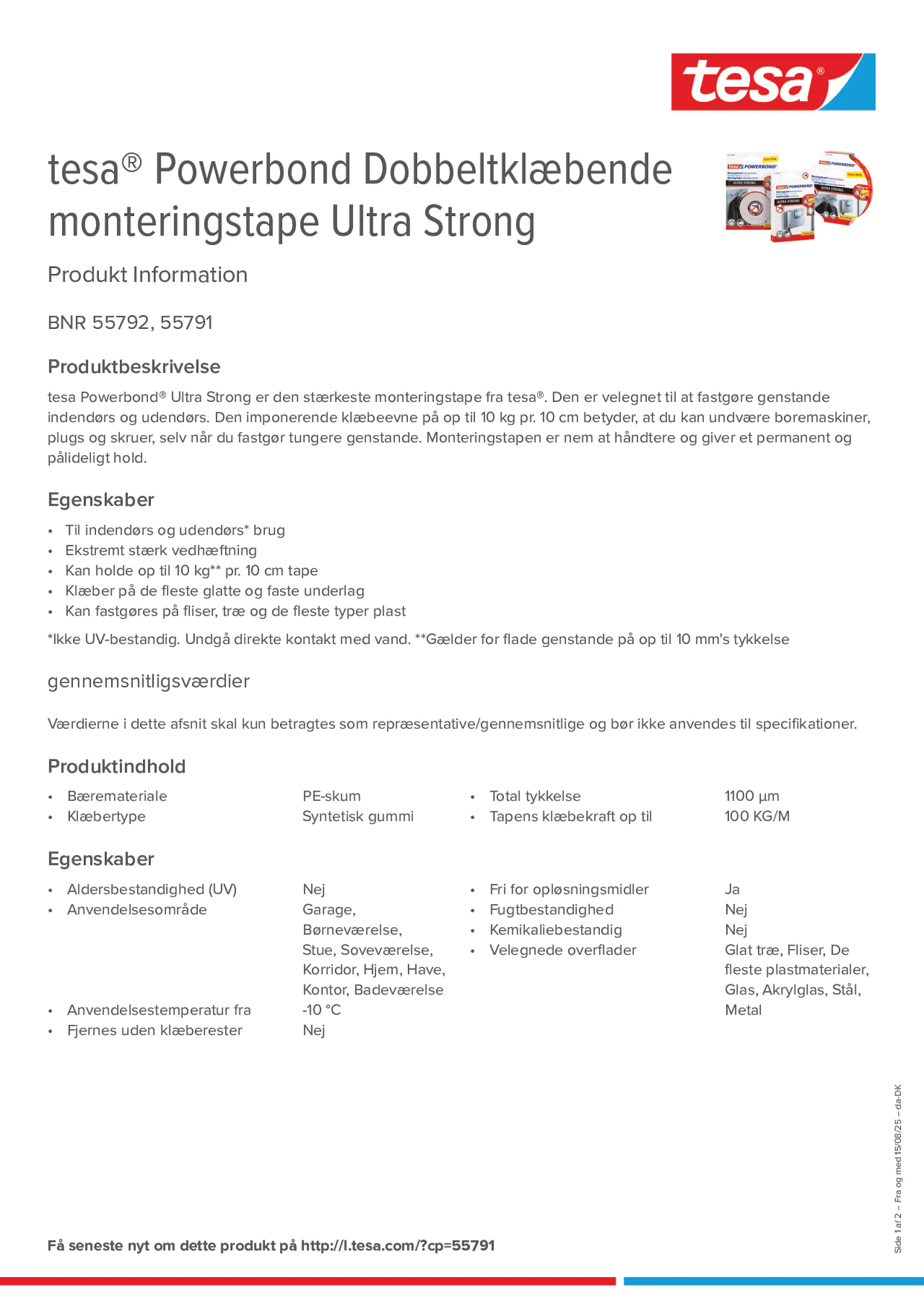 Product information_tesa® Powerbond 55791_da-DK
