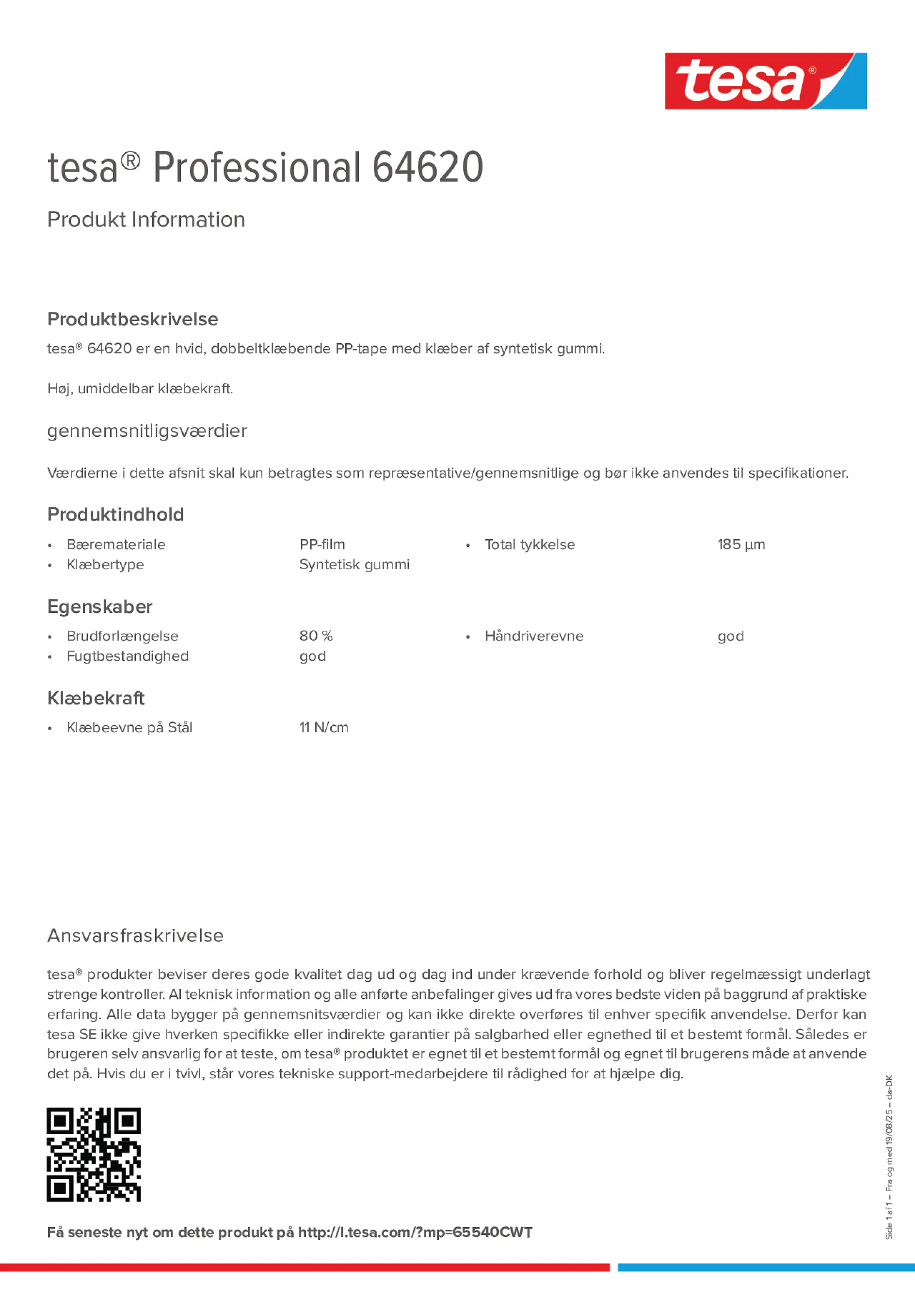 Product information_tesa® Professional 64620_da-DK