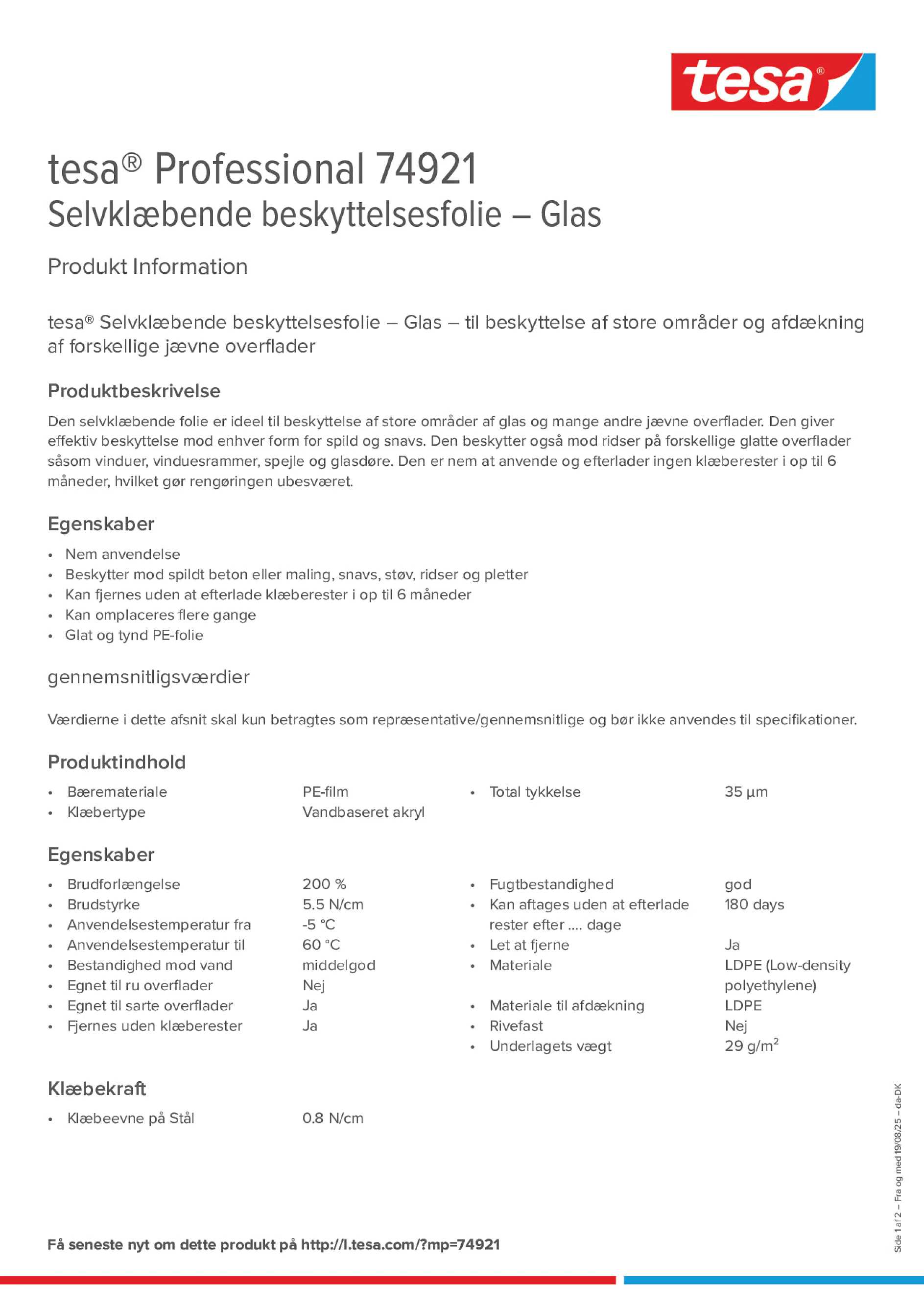 Product information_tesa® Professional 74921_da-DK