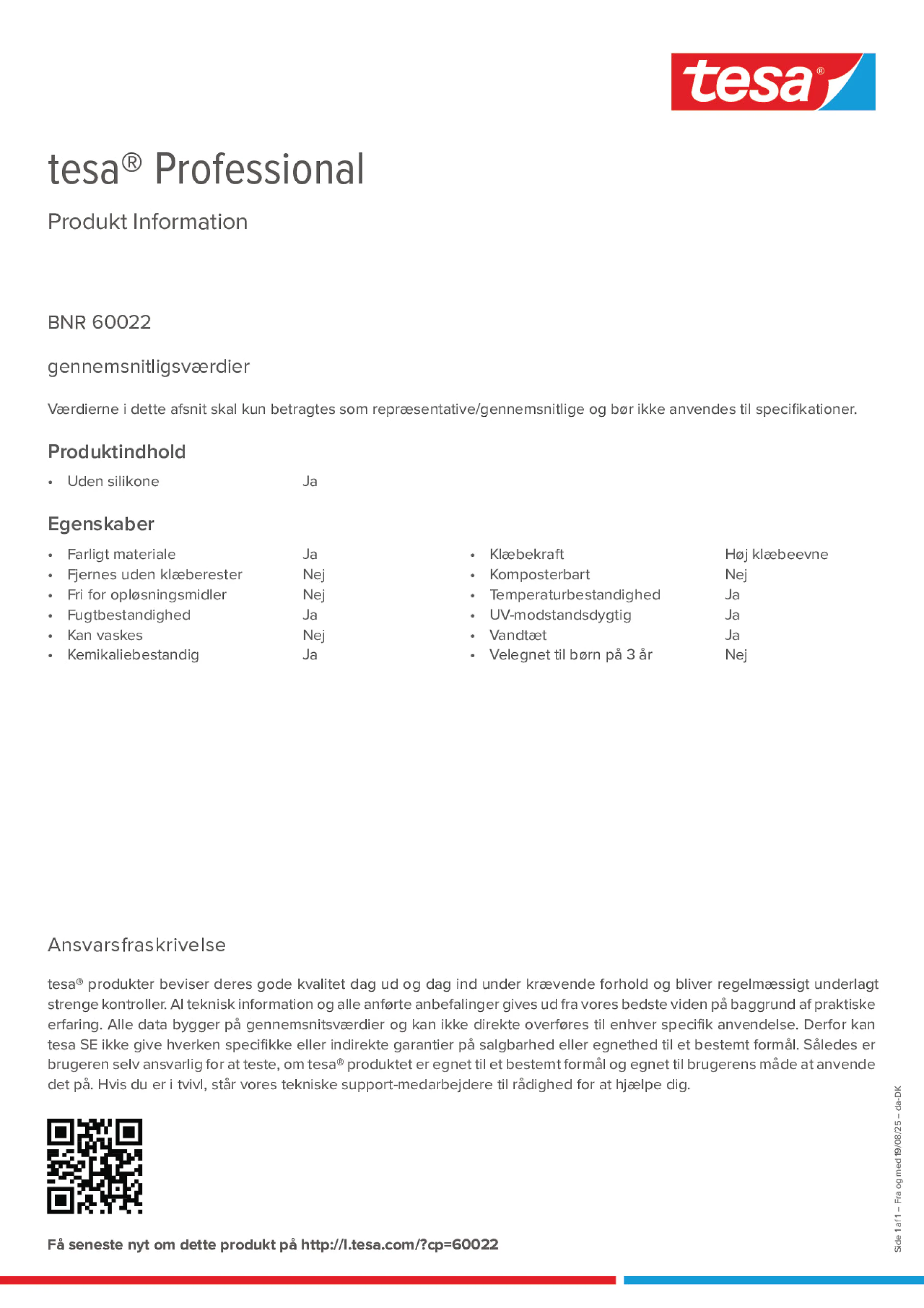 Product information_tesa® Professional 60022_da-DK