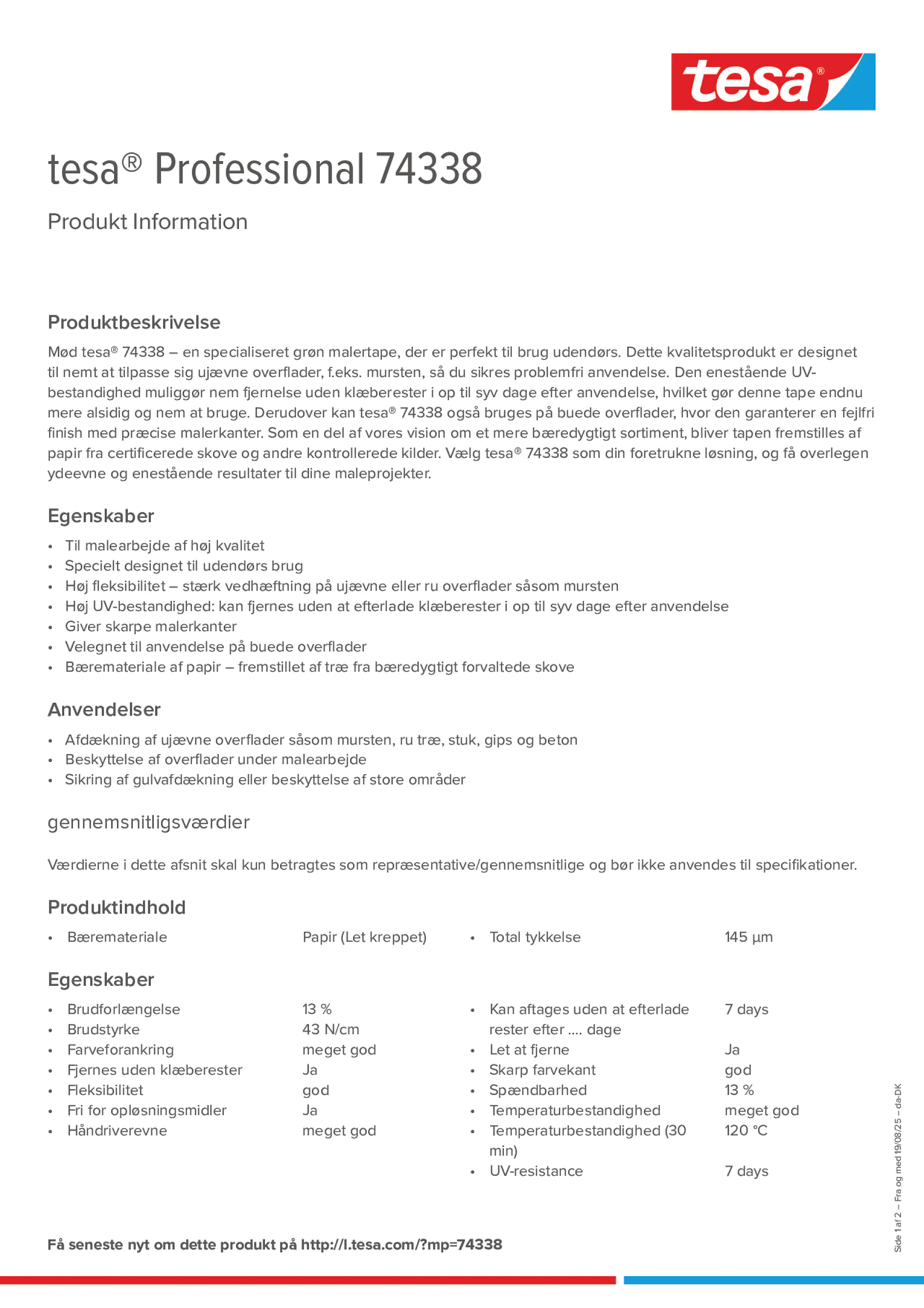 Product information_tesa® Professional 74338_da-DK