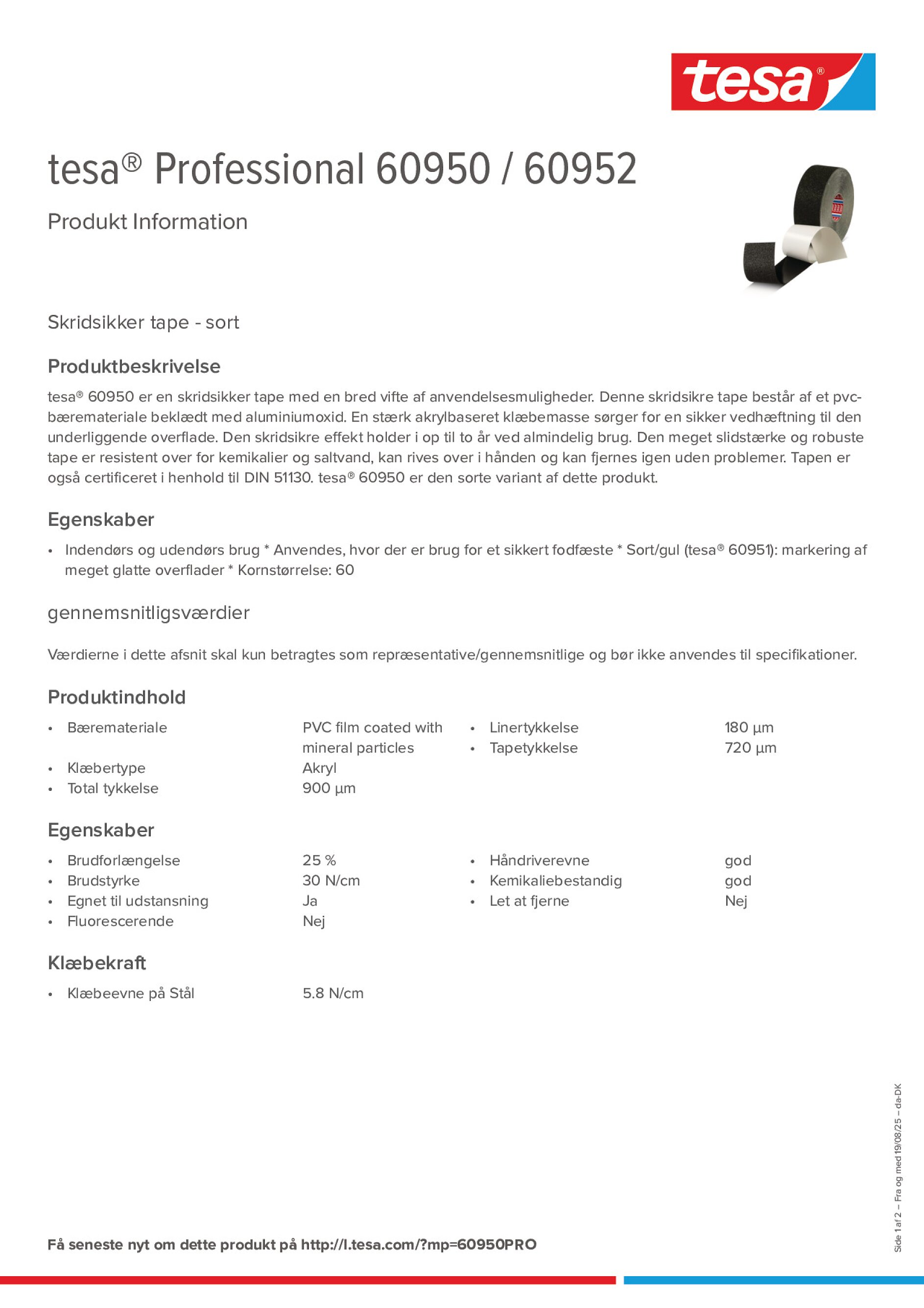 Product information_tesa® Professional 60950 / 60952_da-DK