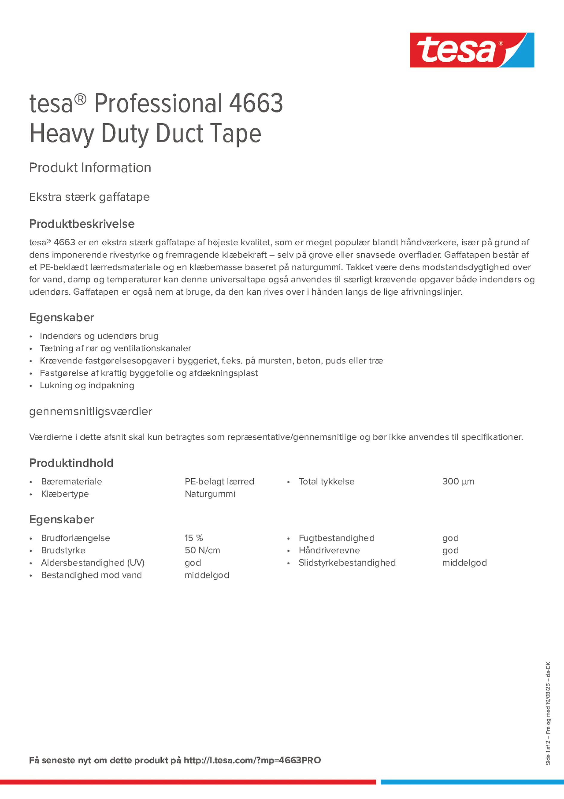 Product information_tesa® Professional 04663_da-DK