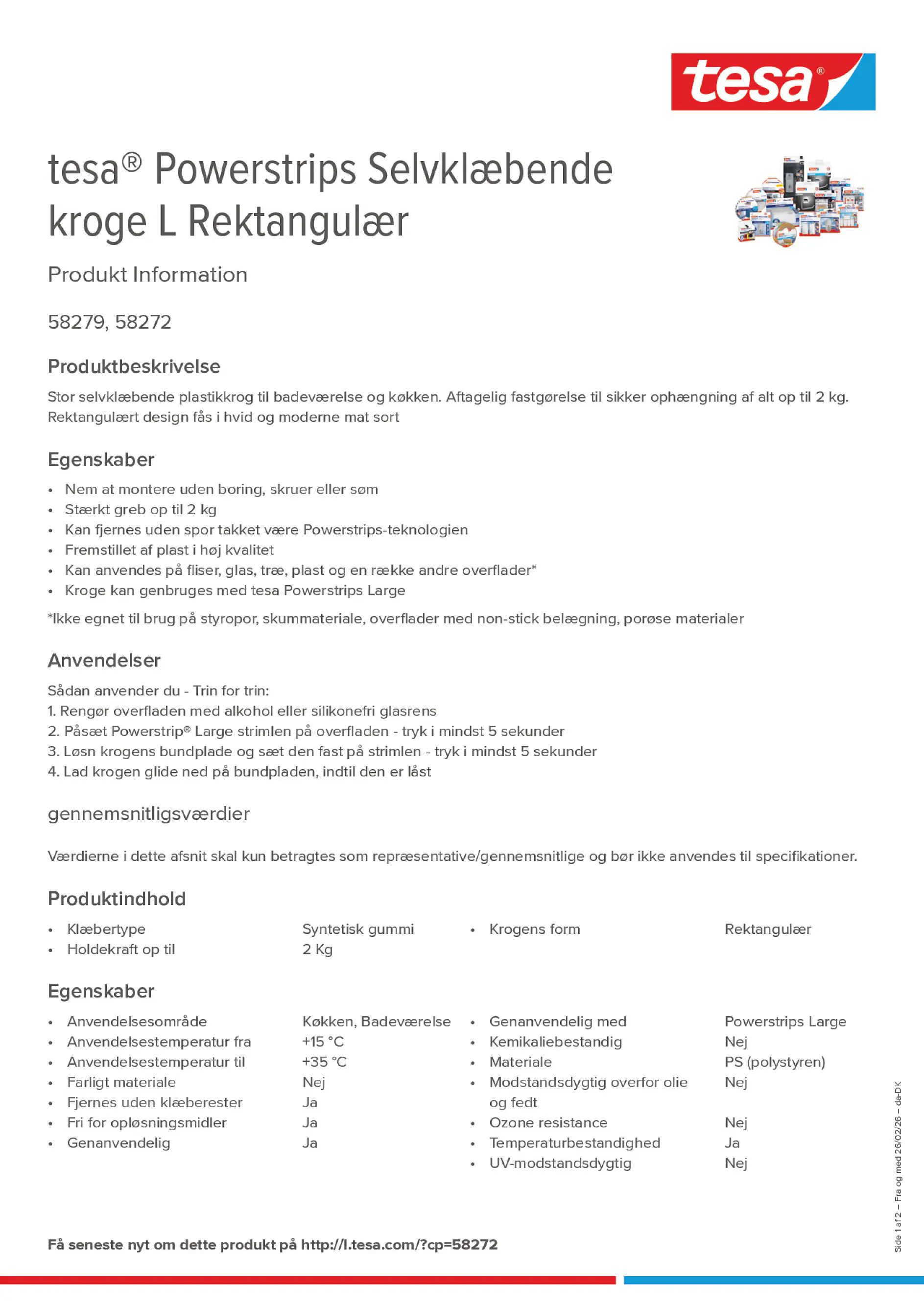 Product information_tesa® Powerstrips 58272_da-DK