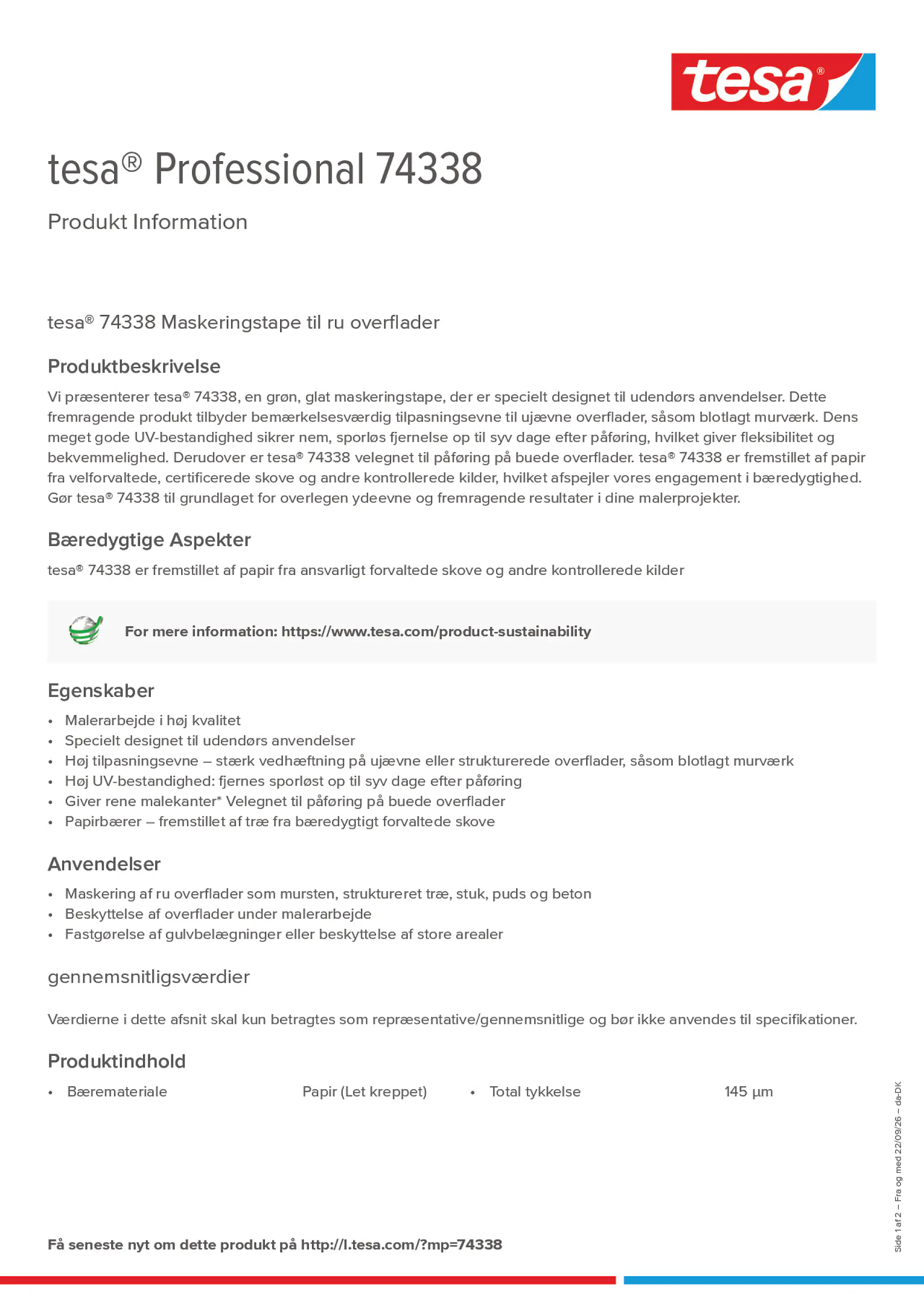 Product information_tesa® Professional 74338_da-DK