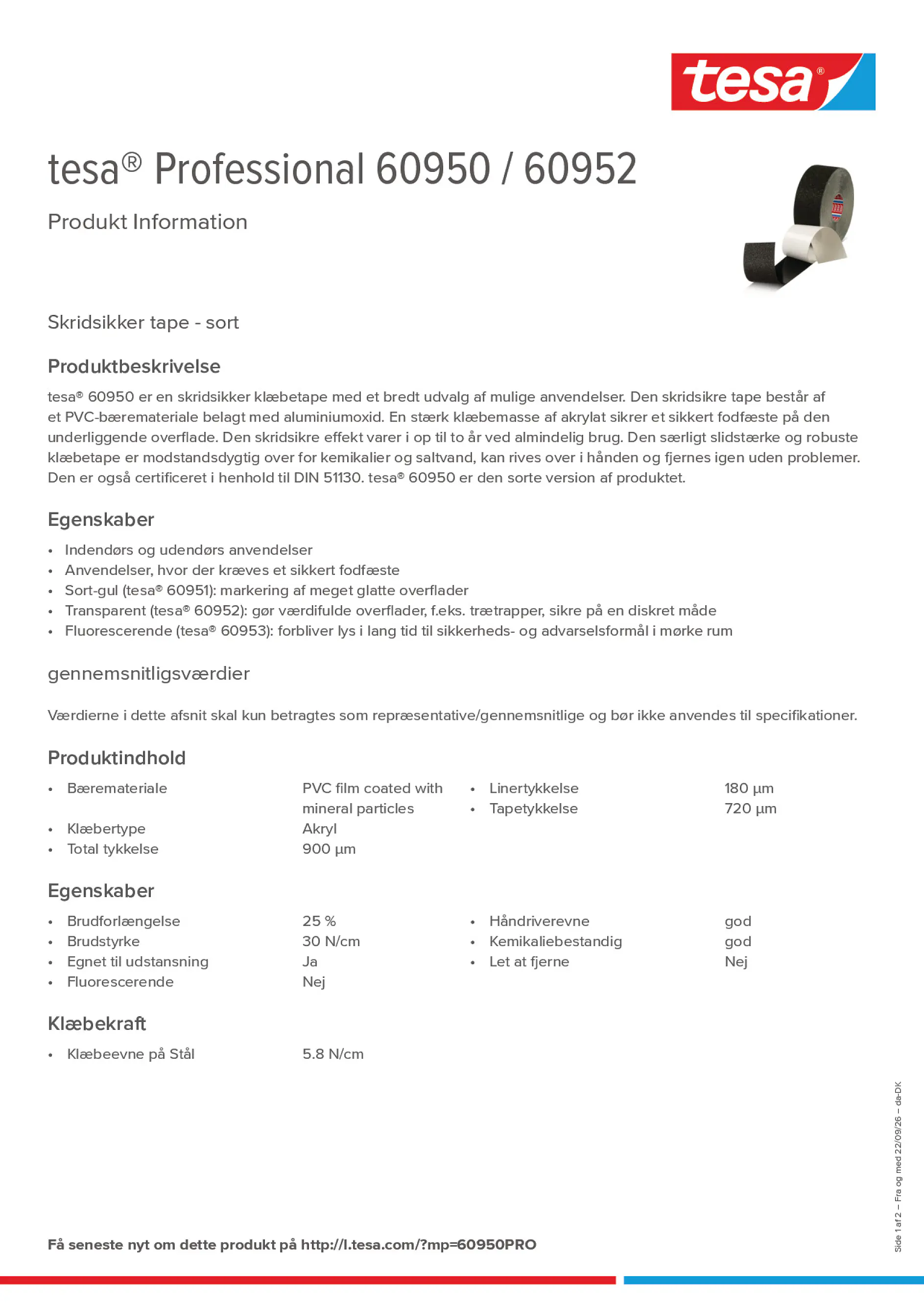 Product information_tesa® Professional 60950 / 60952_da-DK