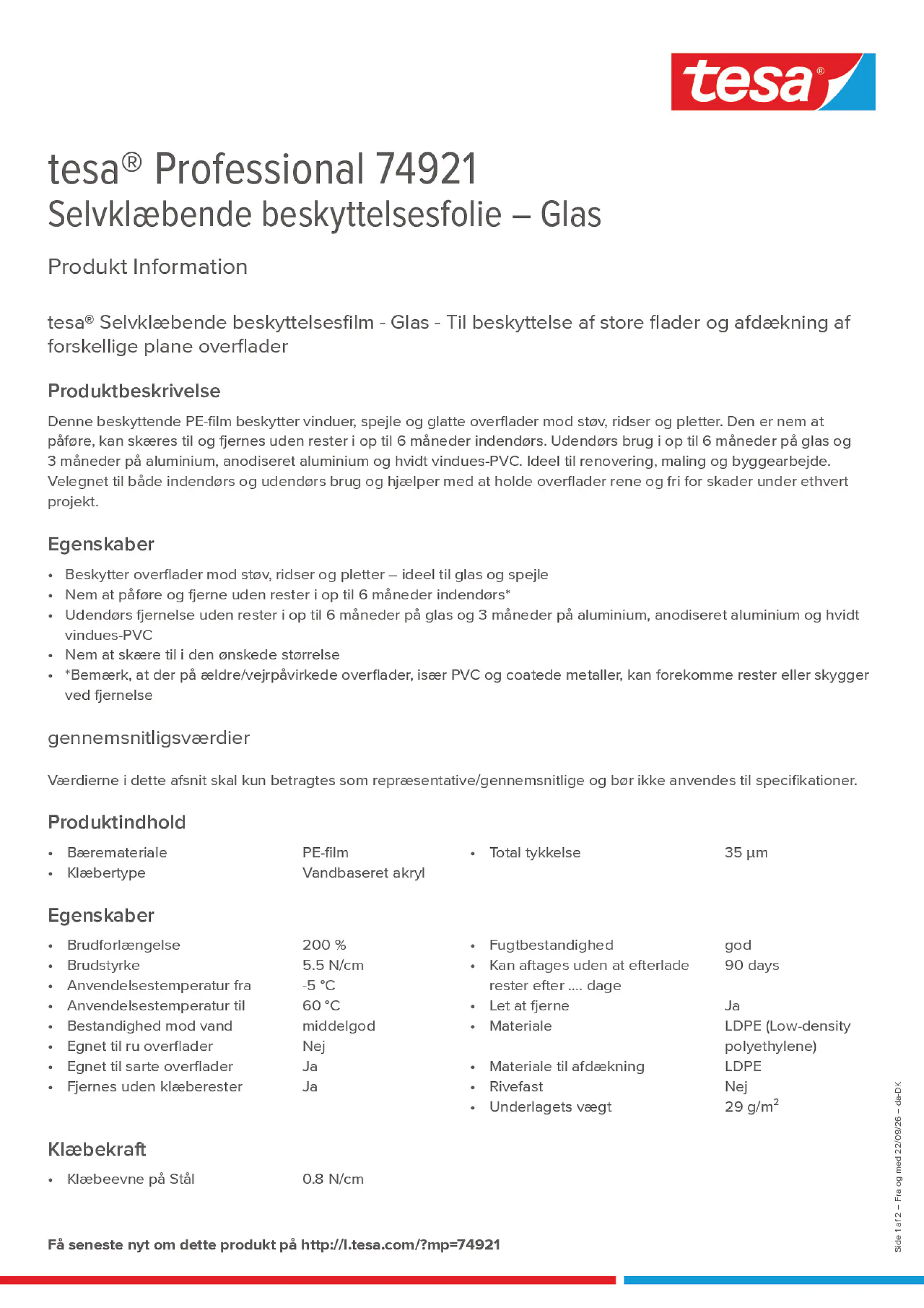 Product information_tesa® Professional 74921_da-DK
