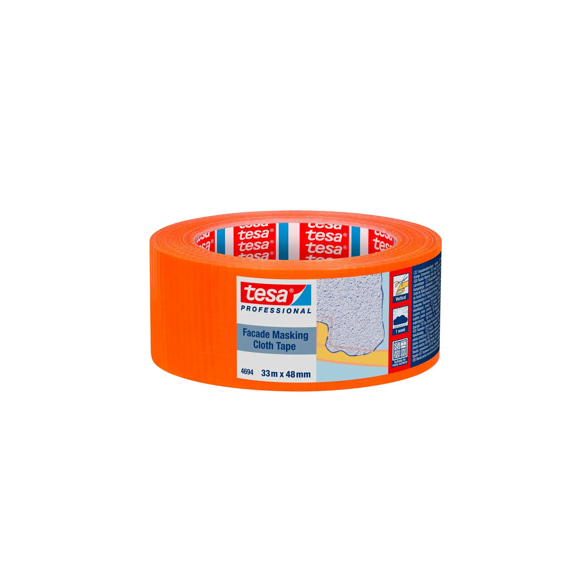 orange tesa professional duct tape roll with product label on a white background (This text has been generated by AI)