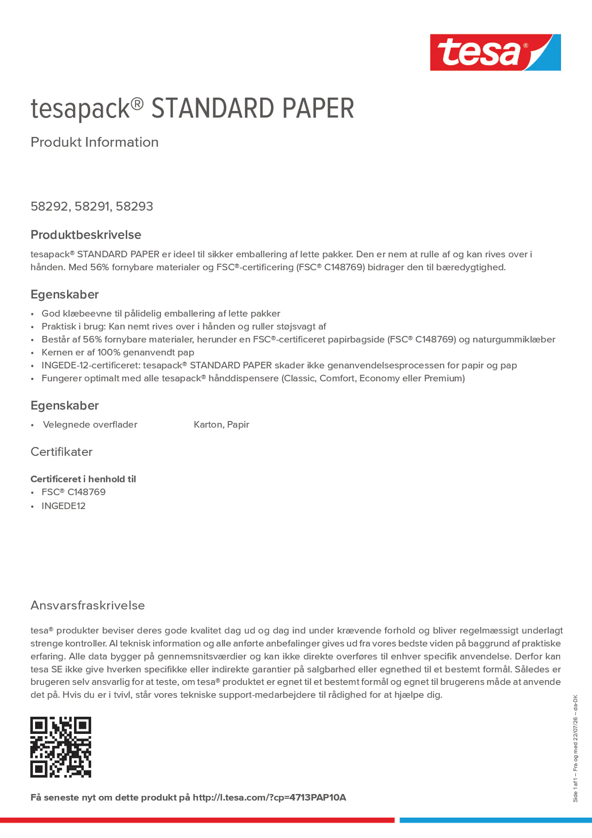 Product information_tesapack® 4713PAP10A_da-DK
