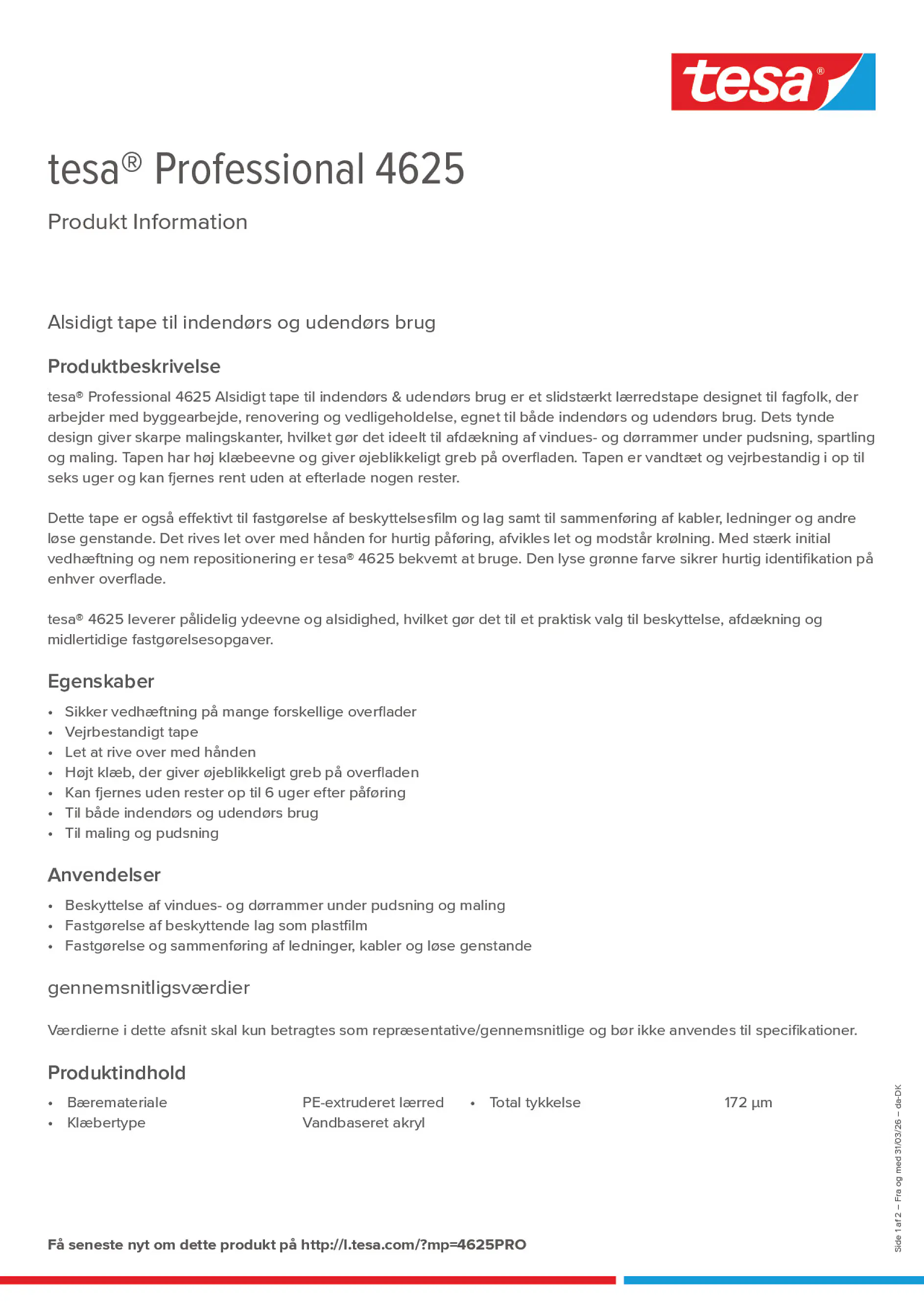 Product information_tesa® Professional 04625_da-DK