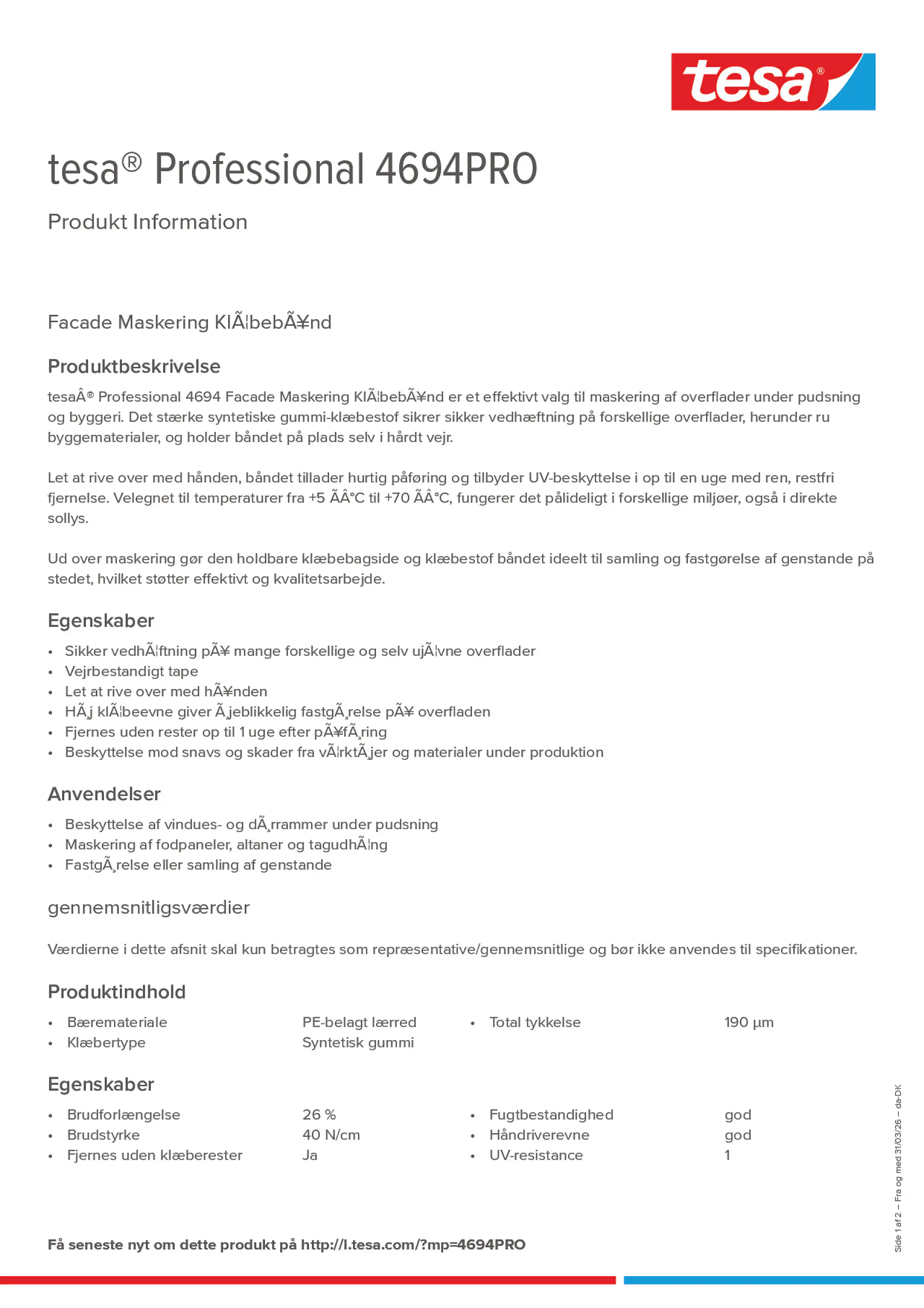 Product information_tesa® Professional 4694PRO_da-DK