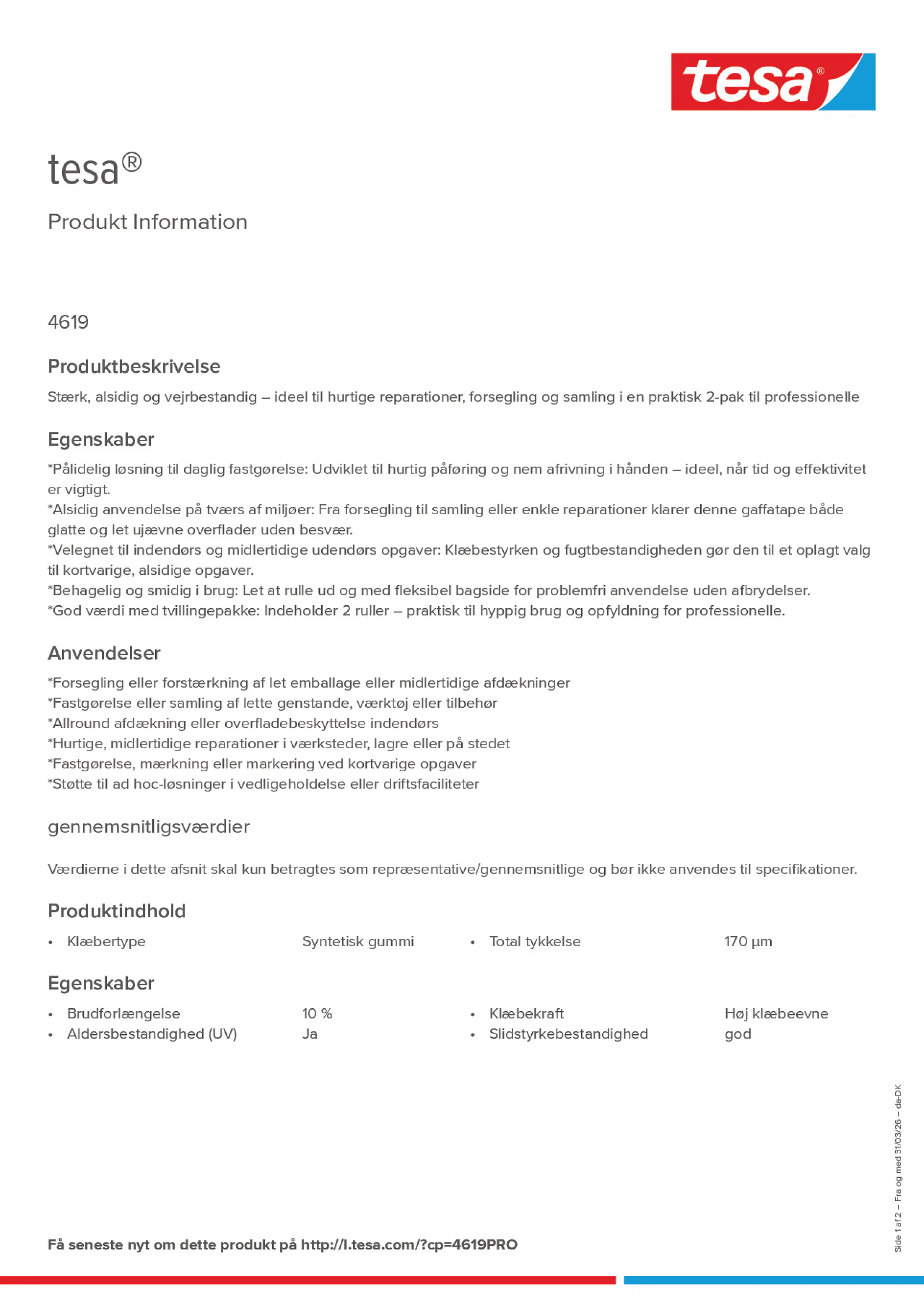 Product information_tesa® 4619PRO_da-DK