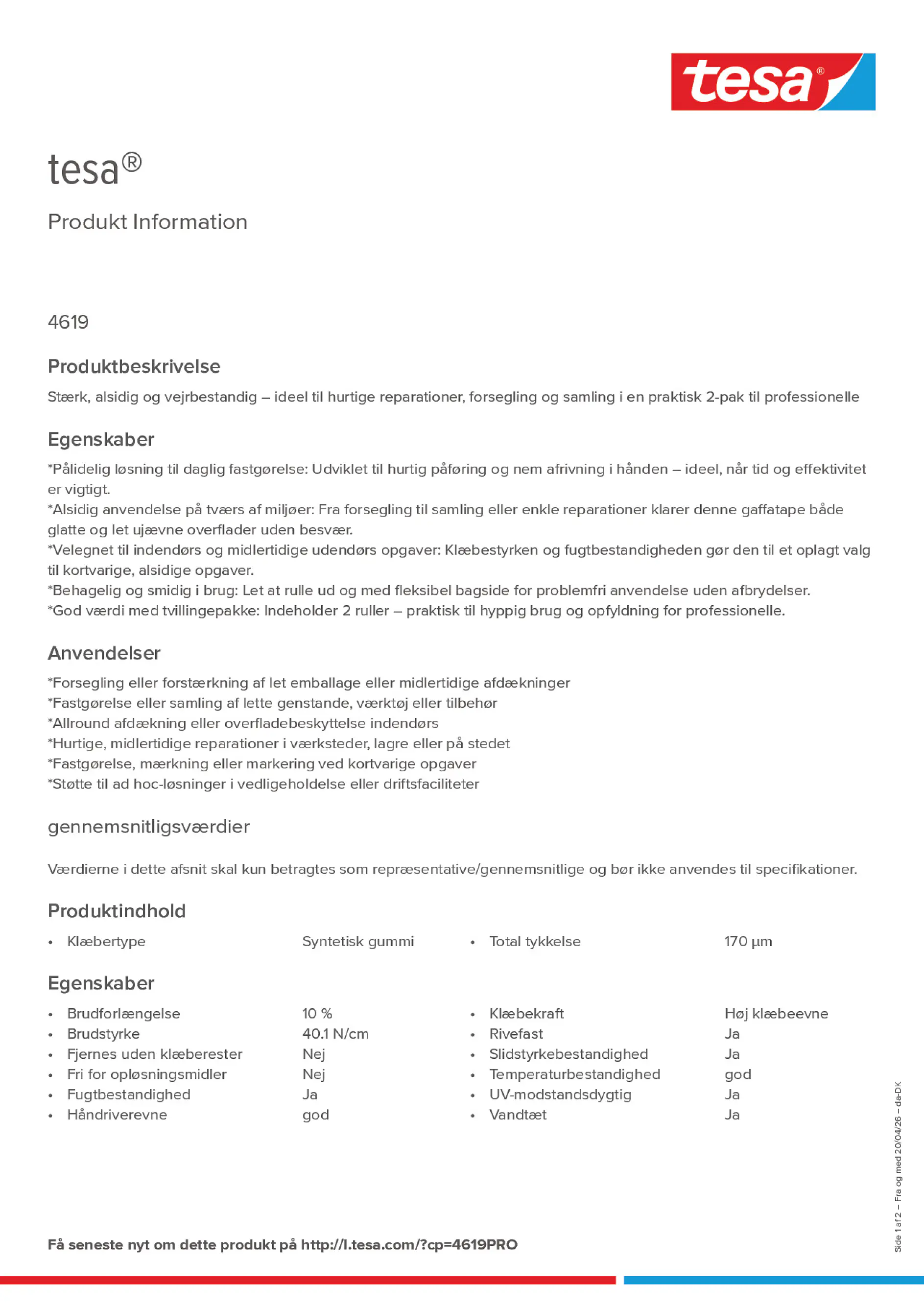Product information_tesa® 4619PRO_da-DK