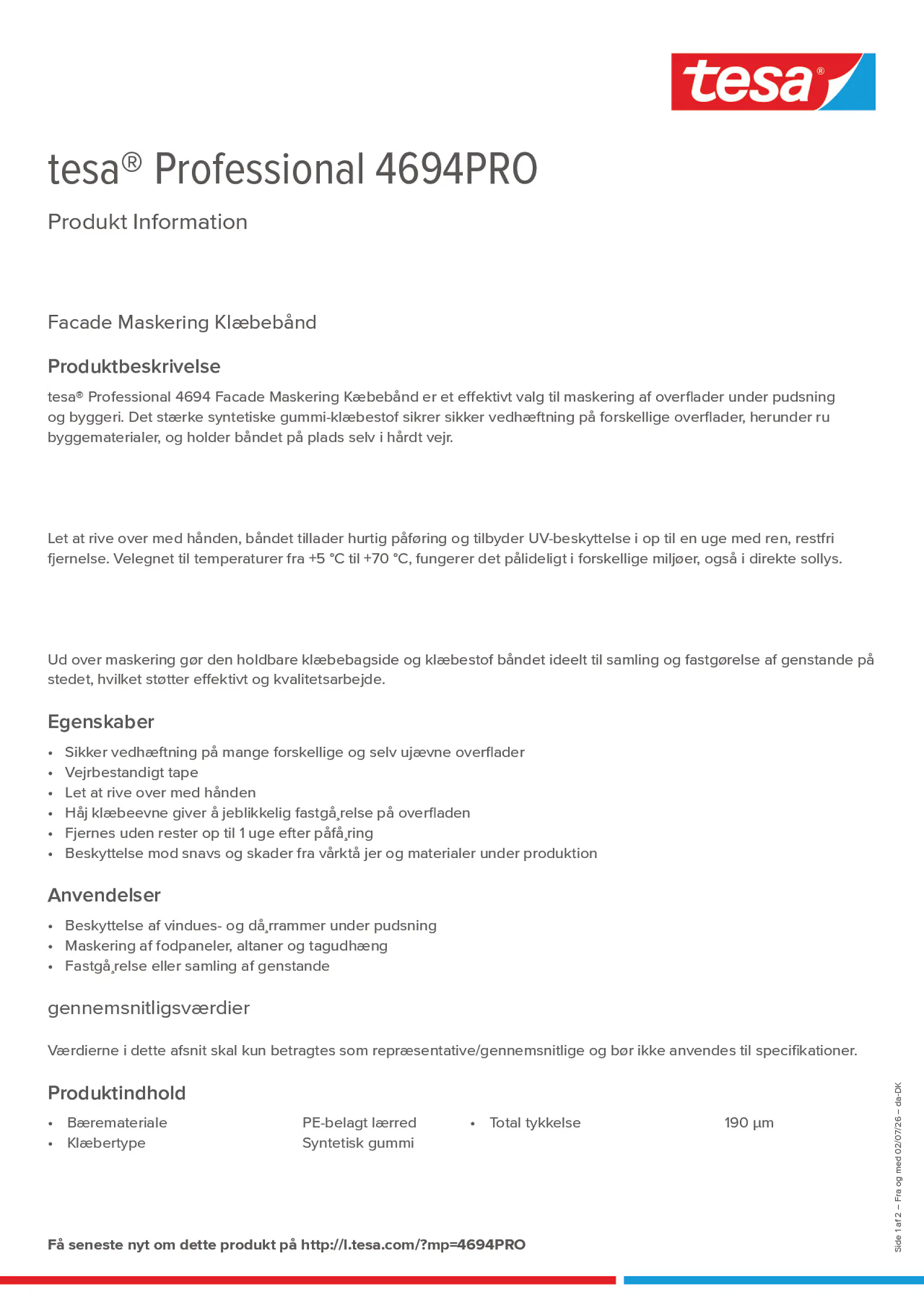 Product information_tesa® Professional 4694PRO_da-DK