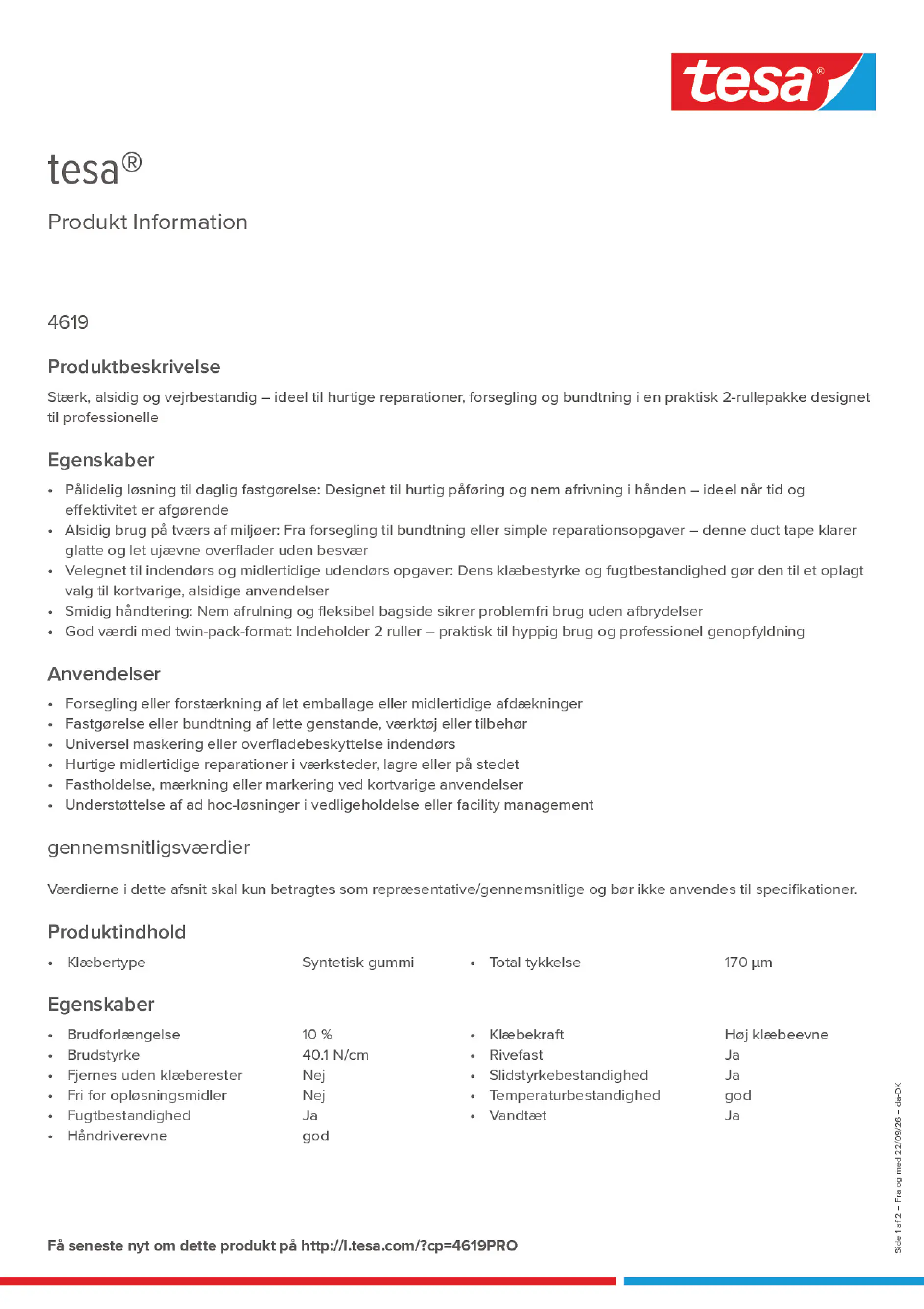 Product information_tesa® 4619PRO_da-DK