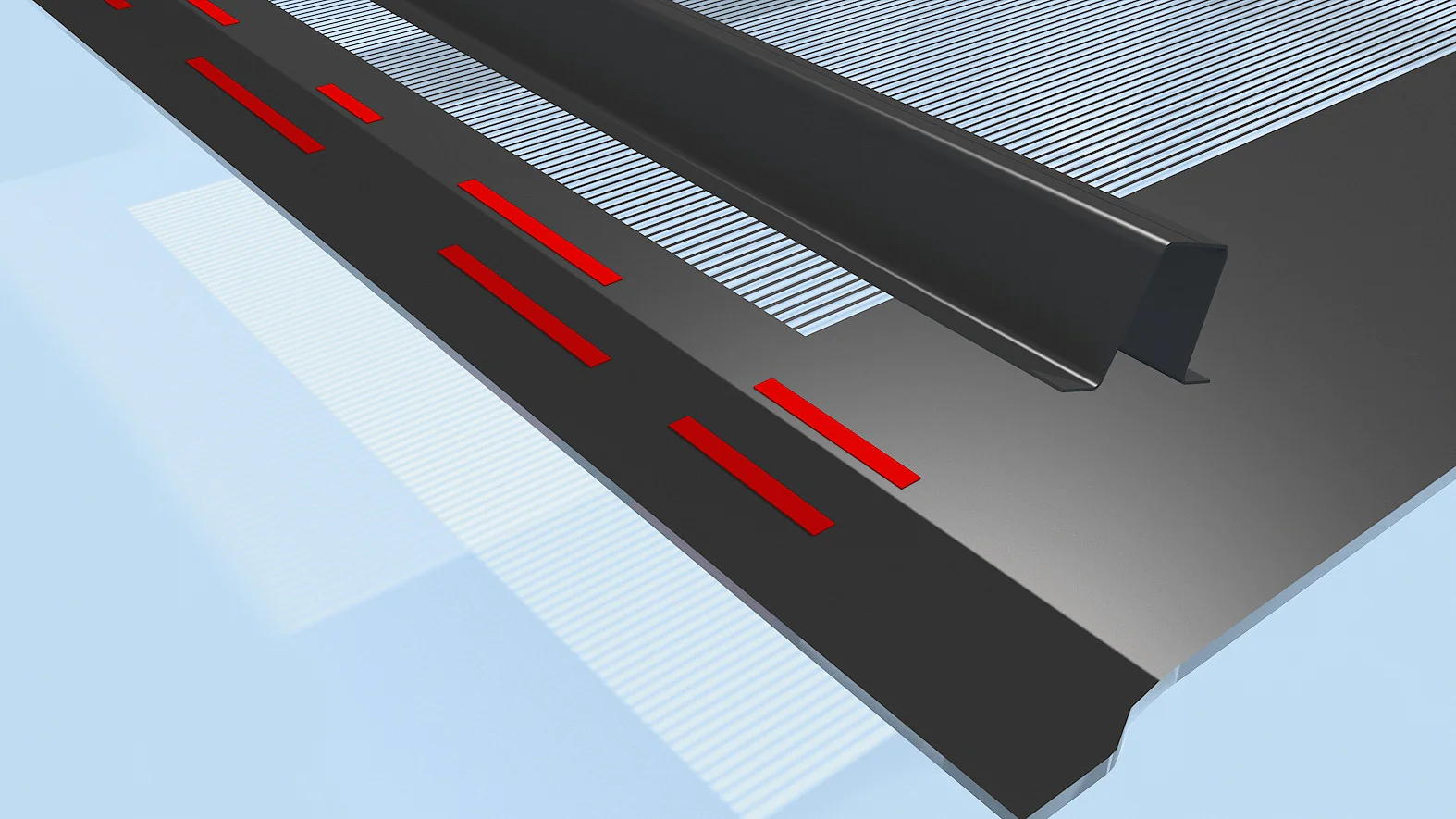 Eine Metallkonstruktion wird mithilfe von doppelseitigem Klebeband befestigt.