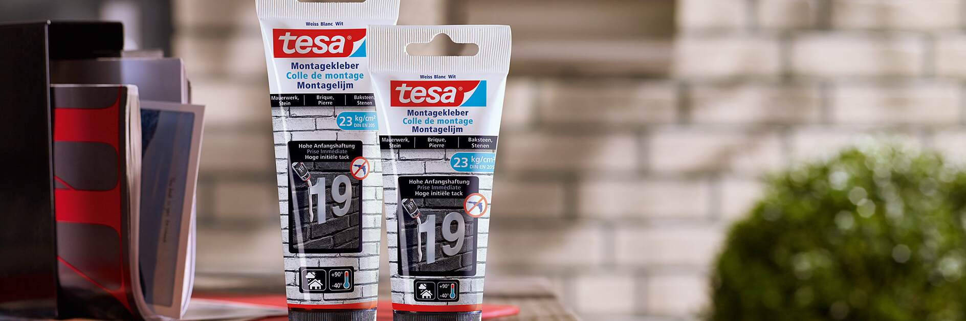 How to use tesa® Mounting Glue For Brick & Stone 23kg/cm2.