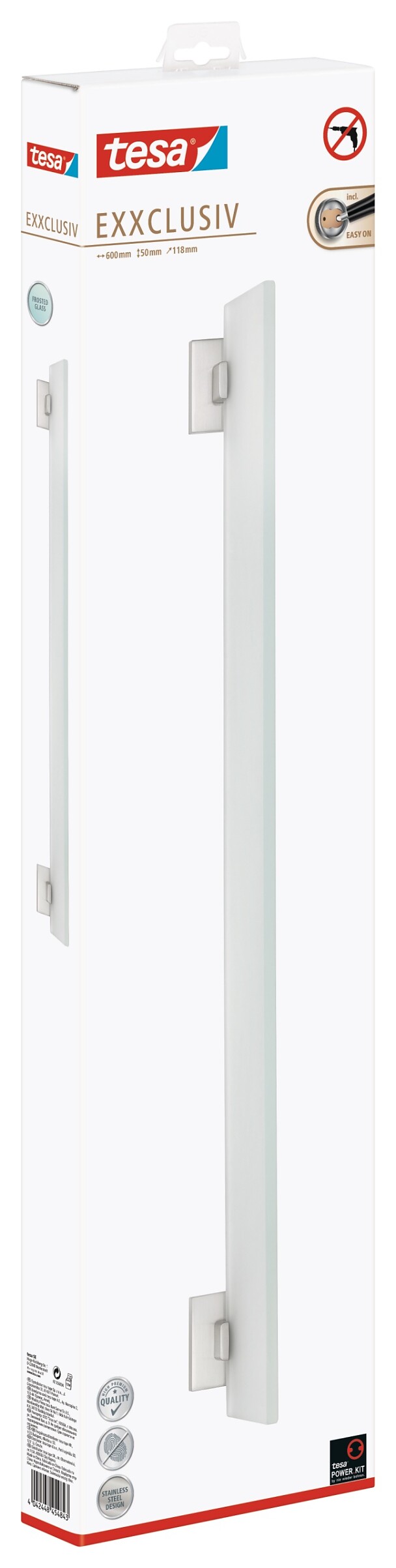 tesa® EXXCLUSIV Glasablage, Edelstahloptik, inkl. Klebelösung - tesa