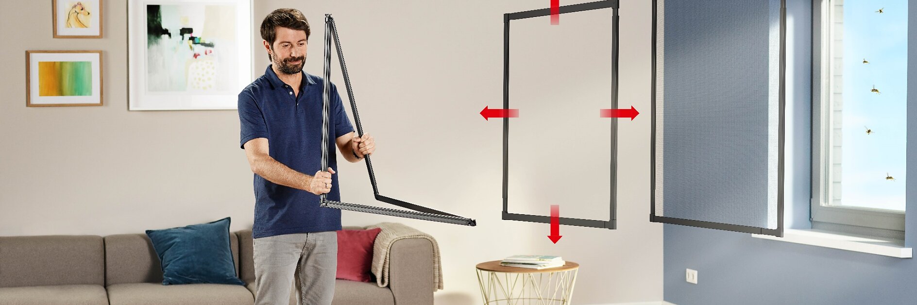 The FALT insect stop can be adapted to different window frames in just a few simple steps.