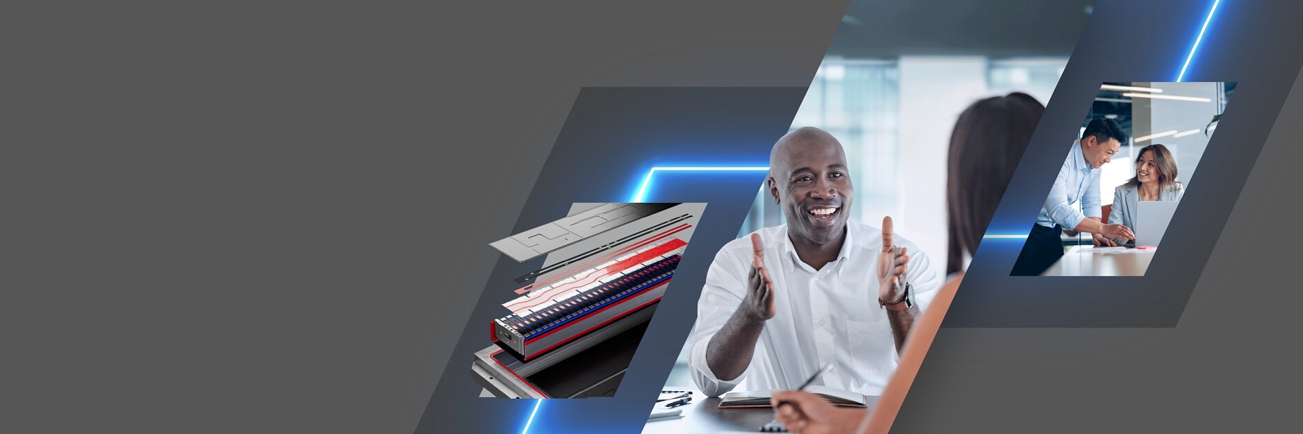 tesa logo with business professionals discussing documents in a modern office setting, highlighting teamwork and collaboration