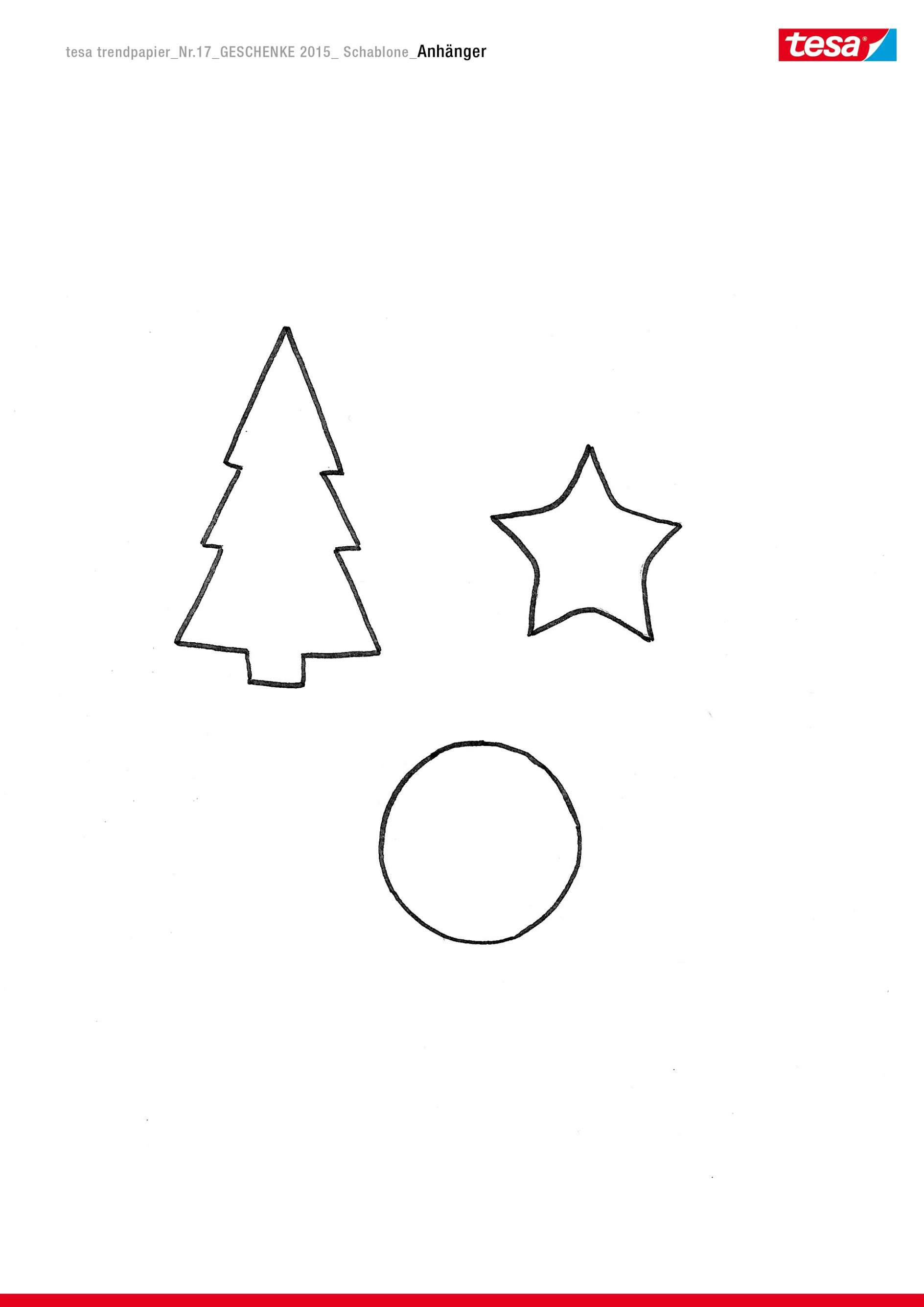 Ein Bild mit drei schwarzen Umrissen auf weißem Hintergrund: links eine Kiefer, oben rechts ein Stern und unten ein Kreis. In der oberen rechten Ecke befindet sich ein rot-weißes „Tesa Tape“-Logo. (This text has been generated by AI)