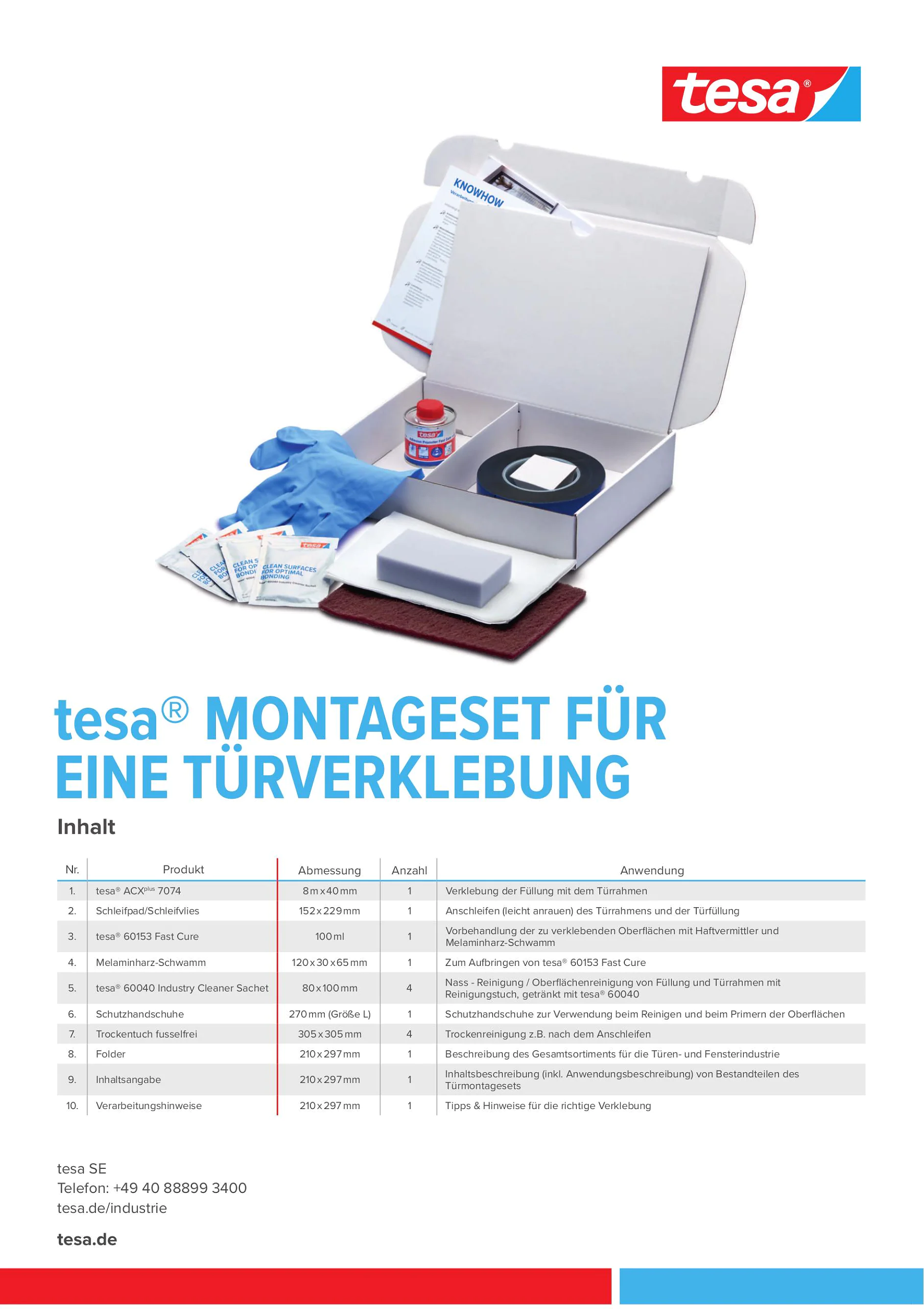 Montageset für die Türenverklebung