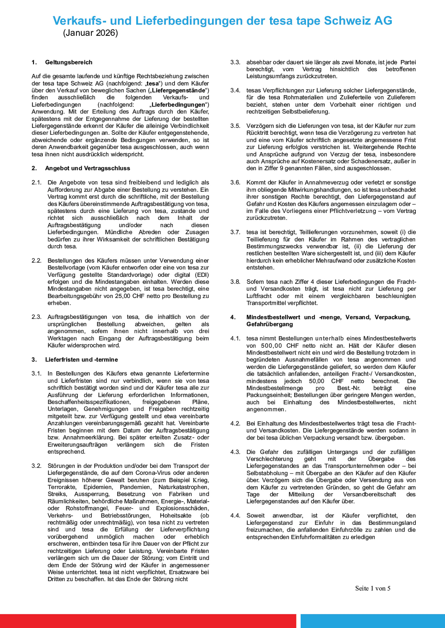 Verkaufs- und Lieferbedingungen der tesa tape Schweiz AG