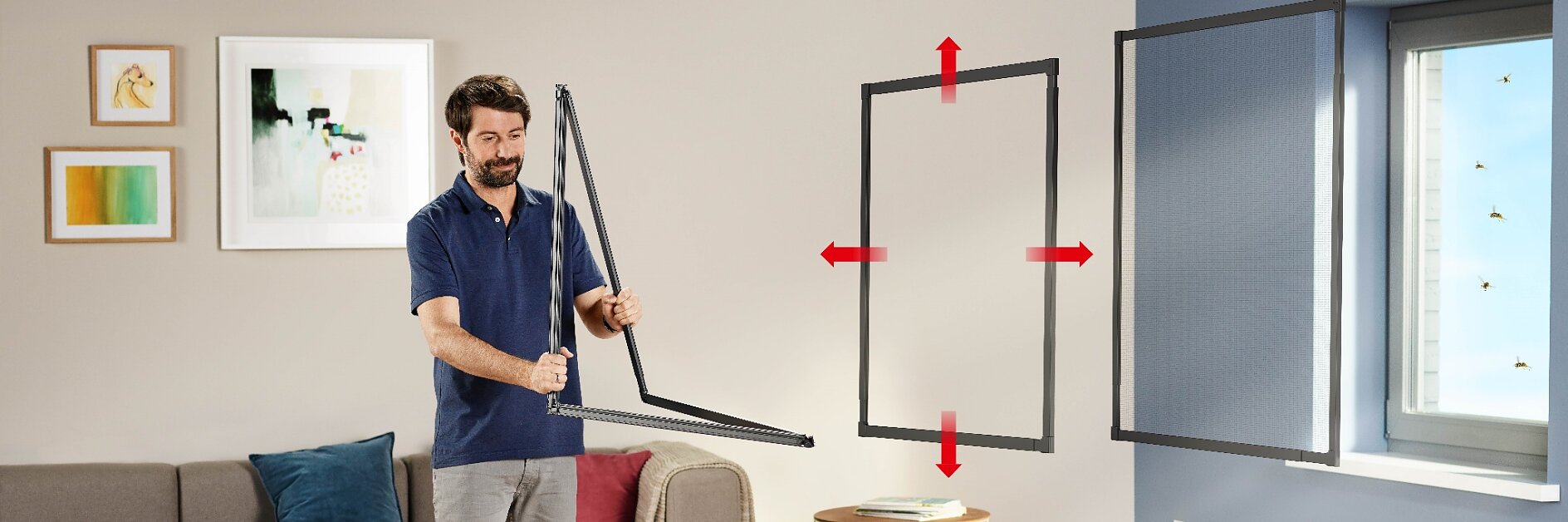 The FALT insect stop can be adapted to different window frames in just a few simple steps.