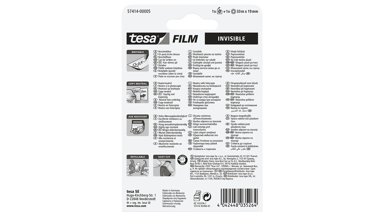 [en-en] 1 x tesafilm Invisible 33m x 19mm + Hand Dispenser, Blister