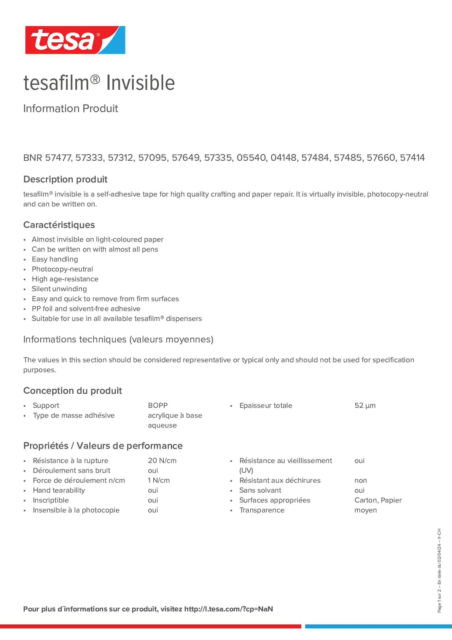 Product information_tesafilm® 57312_de-CH_fr-CH