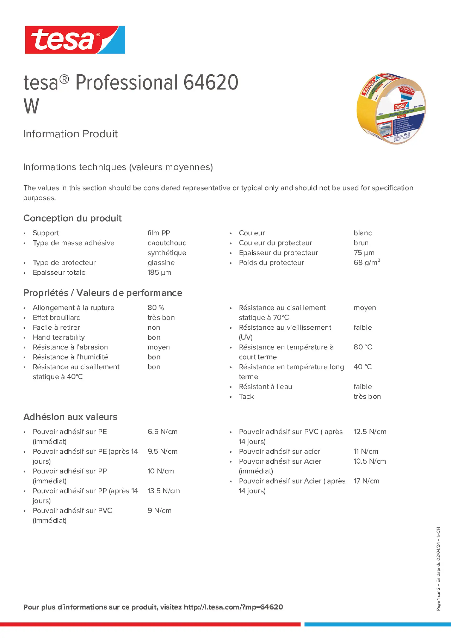 Product information_tesa® Professional 64620_de-CH_fr-CH