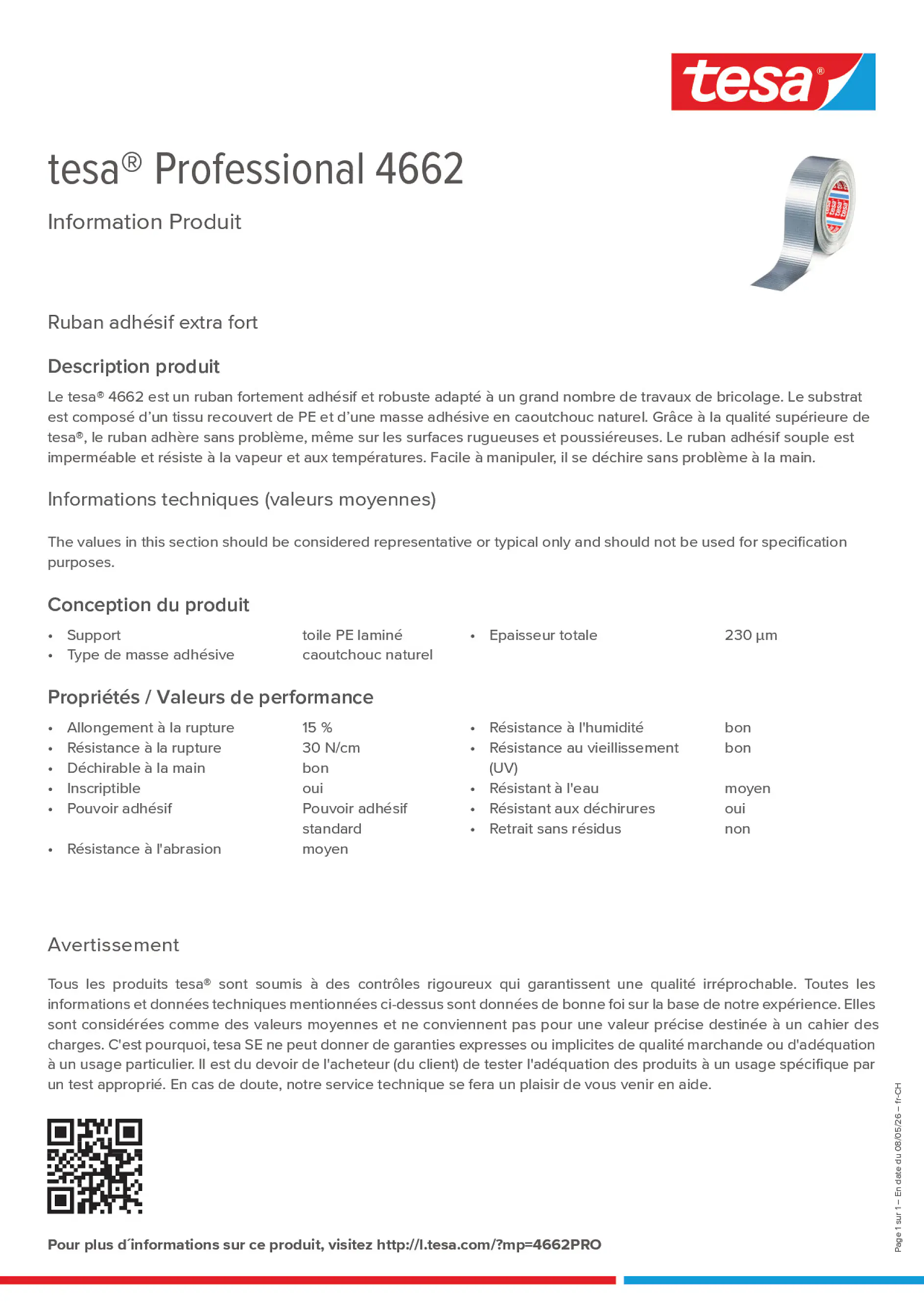 Product information_tesa® Professional 4662_de-CH_fr-CH_it-CH
